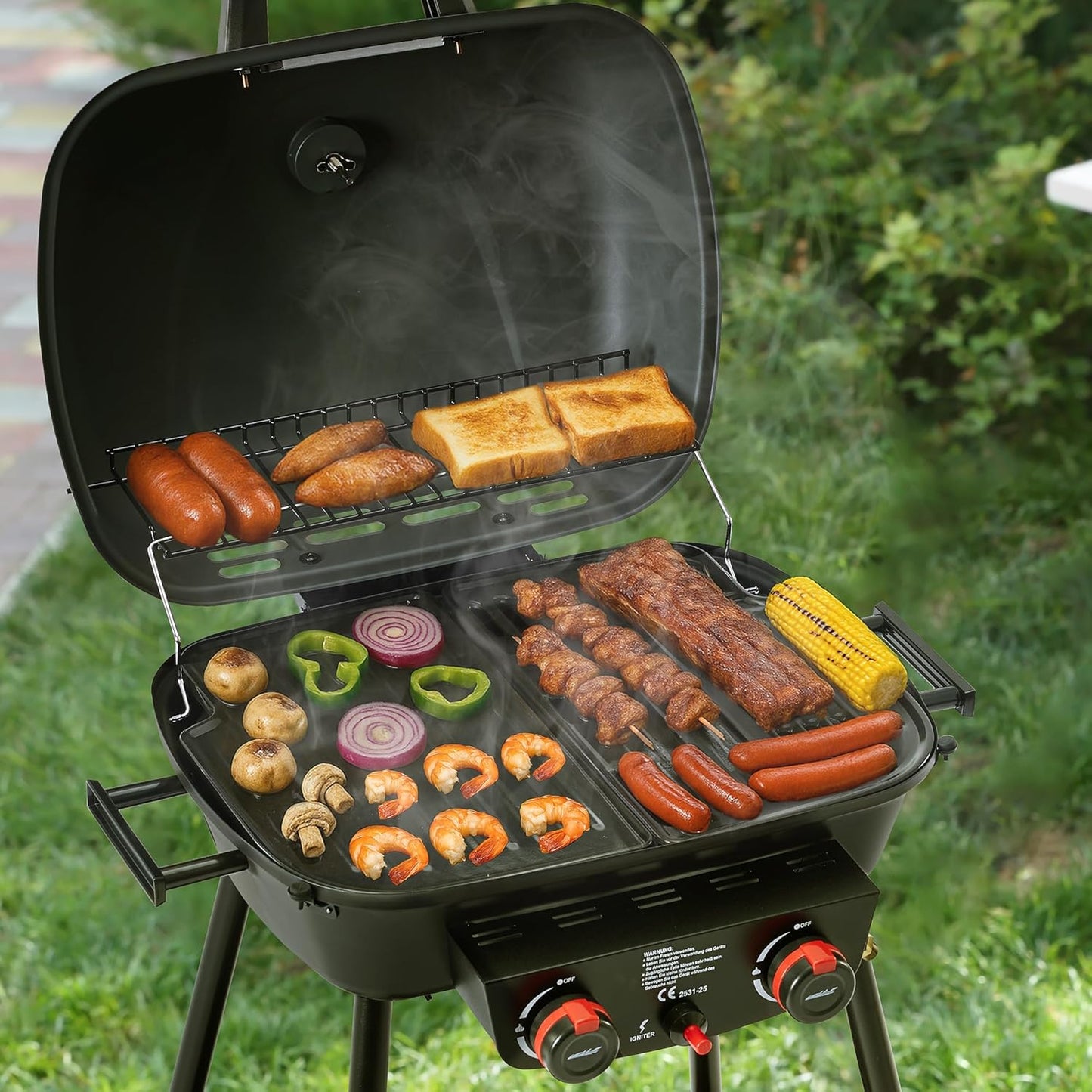 Royal Gourmet 2-Burner Gas Barbecue Small Balcony Picnic Grill 5 kW Barbecue Trolley for Garden and Camping with Easy to Disassemble Grill Stand