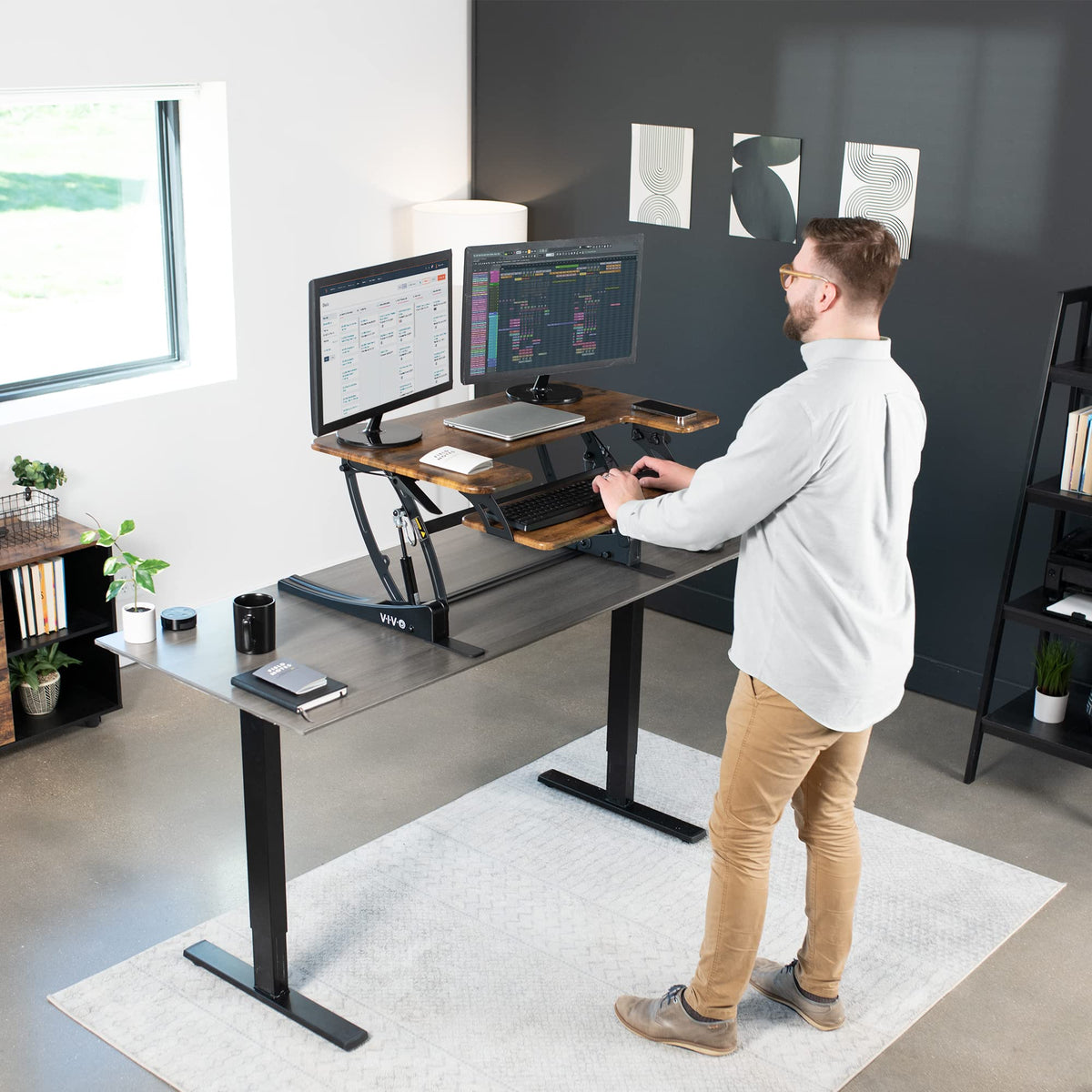 Vivo Black Height Adjustable 36" Stand up Desk Converter | Quick Sit to Stand Tabletop Monitor Riser (DESK-V000V)
