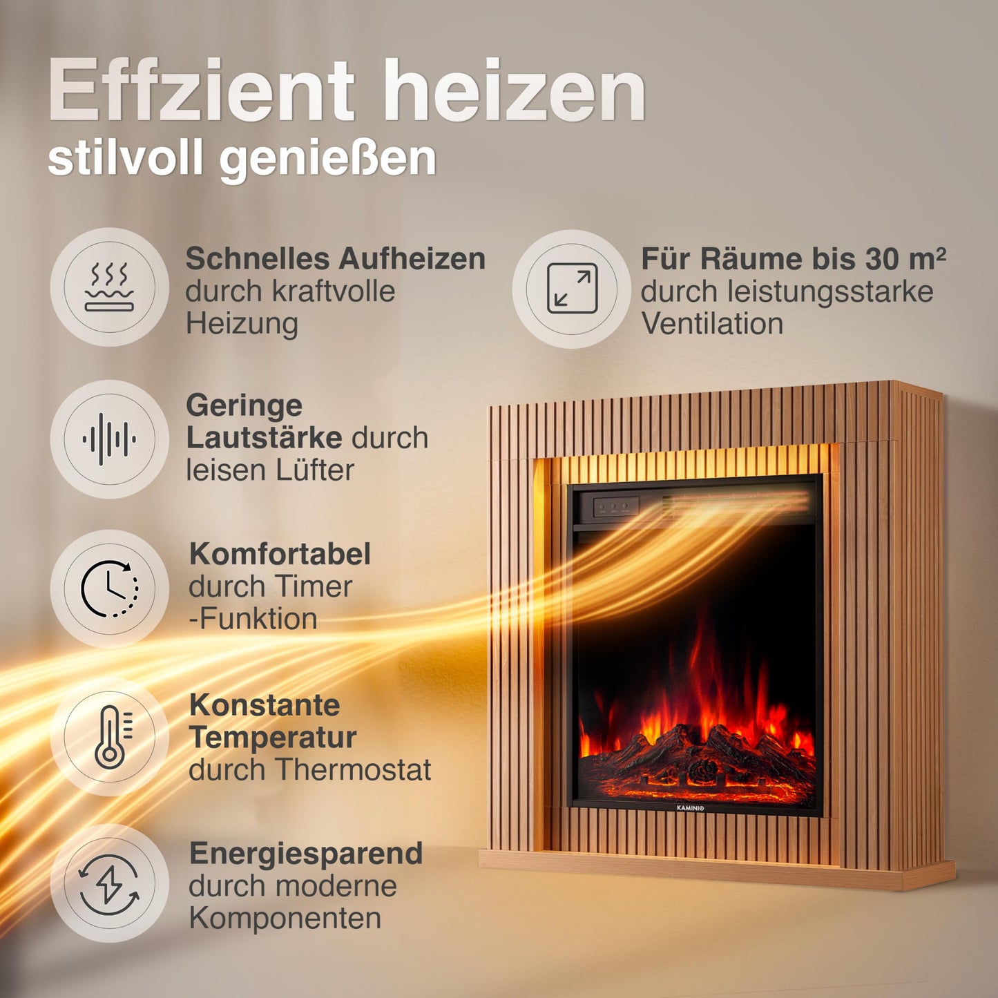 Matti Electric Fireplace with Heater, 3D Flame Effect, LED Ambient Light, Remote Control, 32 Inches (81 cm) (Oak)