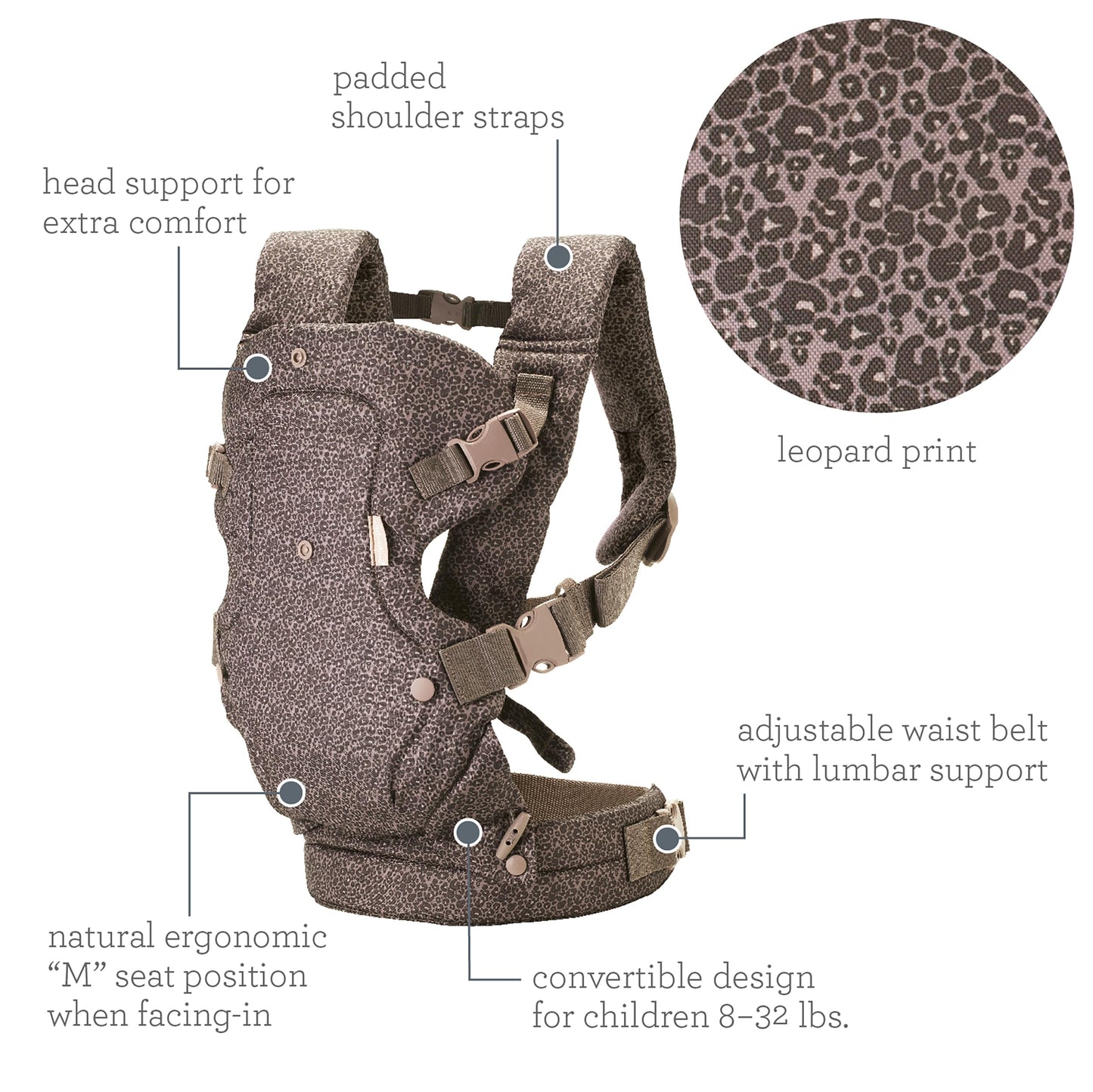 Infantino Flip Advanced 4-in-1 Ergonomic Convertible Baby Carrier with Inside and Out View, Front and Back, Portable for Newborns to Toddlers from 8-32 lbs, Grey