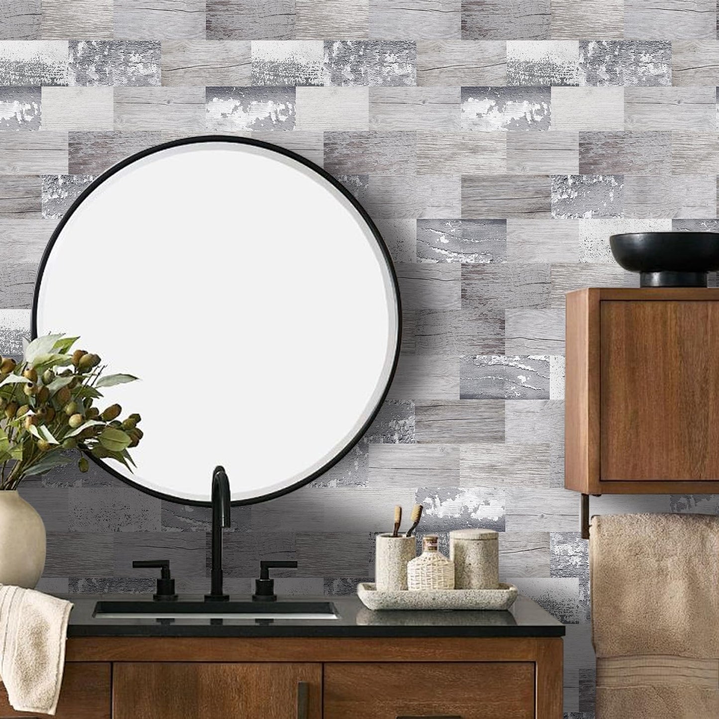 DEWOO Pack of 20 Wall Tiles, Wall Panels, Metro Tiles, Kitchen Splashback, Wall Plate, Self-Adhesive Tiles, Grey, Kitchen, Bathroom, (34 x 29 cm)