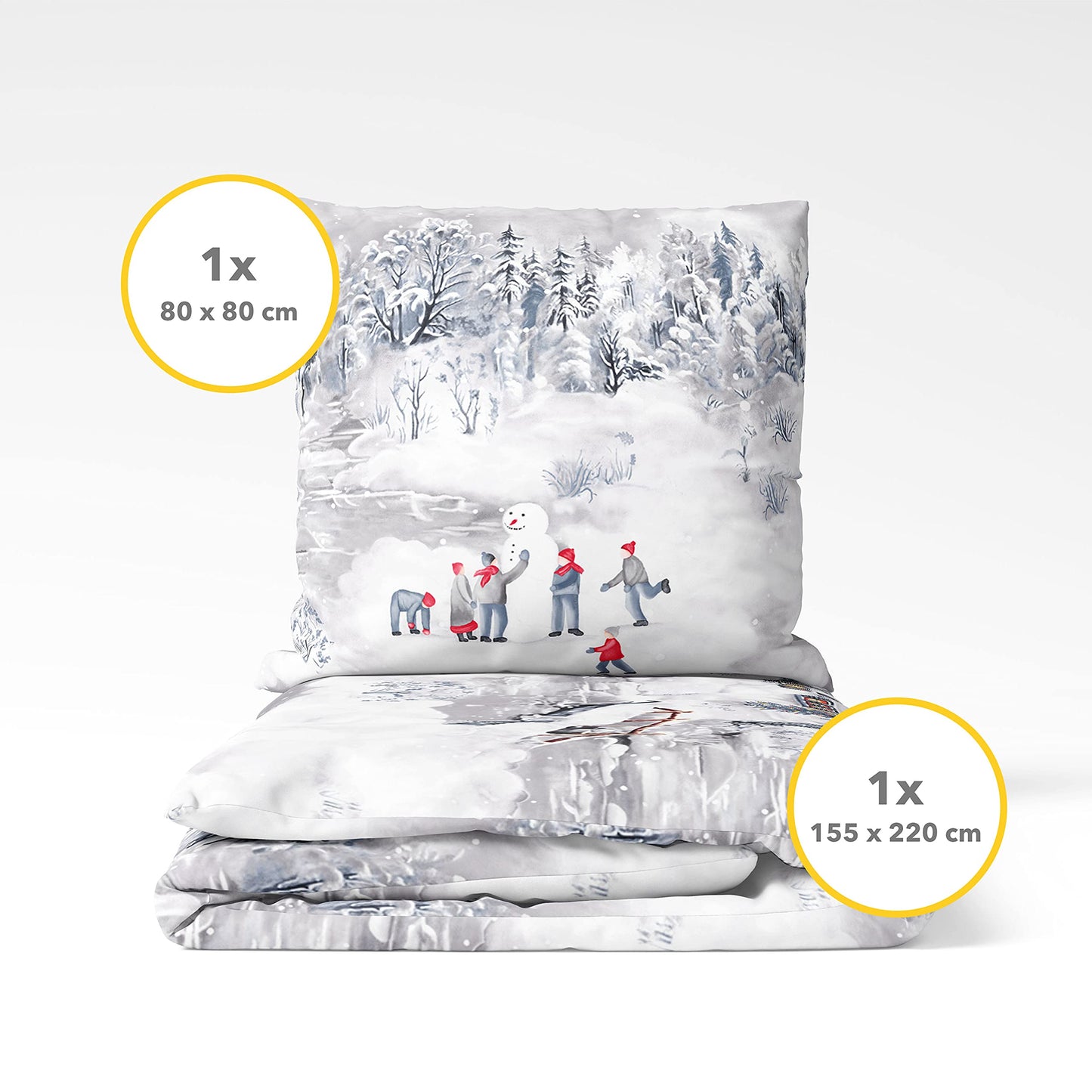 Träumschön Flannelette Bed Linen 135 x 200 cm 2-Piece Cuddly Bed Linen Snow Landscape 100% Cotton Ideal for Winter, 135 x 200 cm