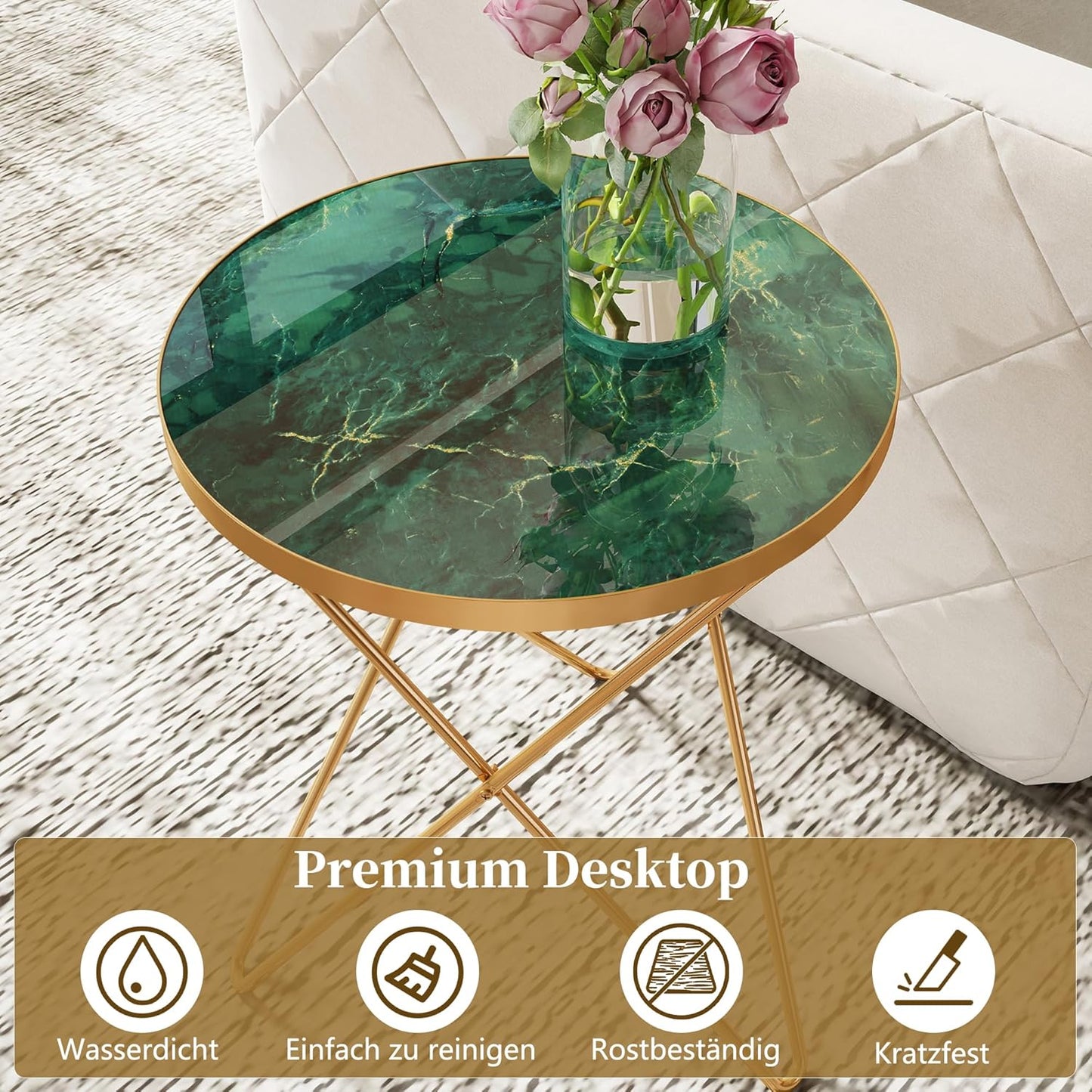 Coffee Table Side Table Round Black Green Living Room Table Sofa Table for Living Room Garden Balcony Bedroom Table Round Modern Plant Table Outdoor with Marble Pattern