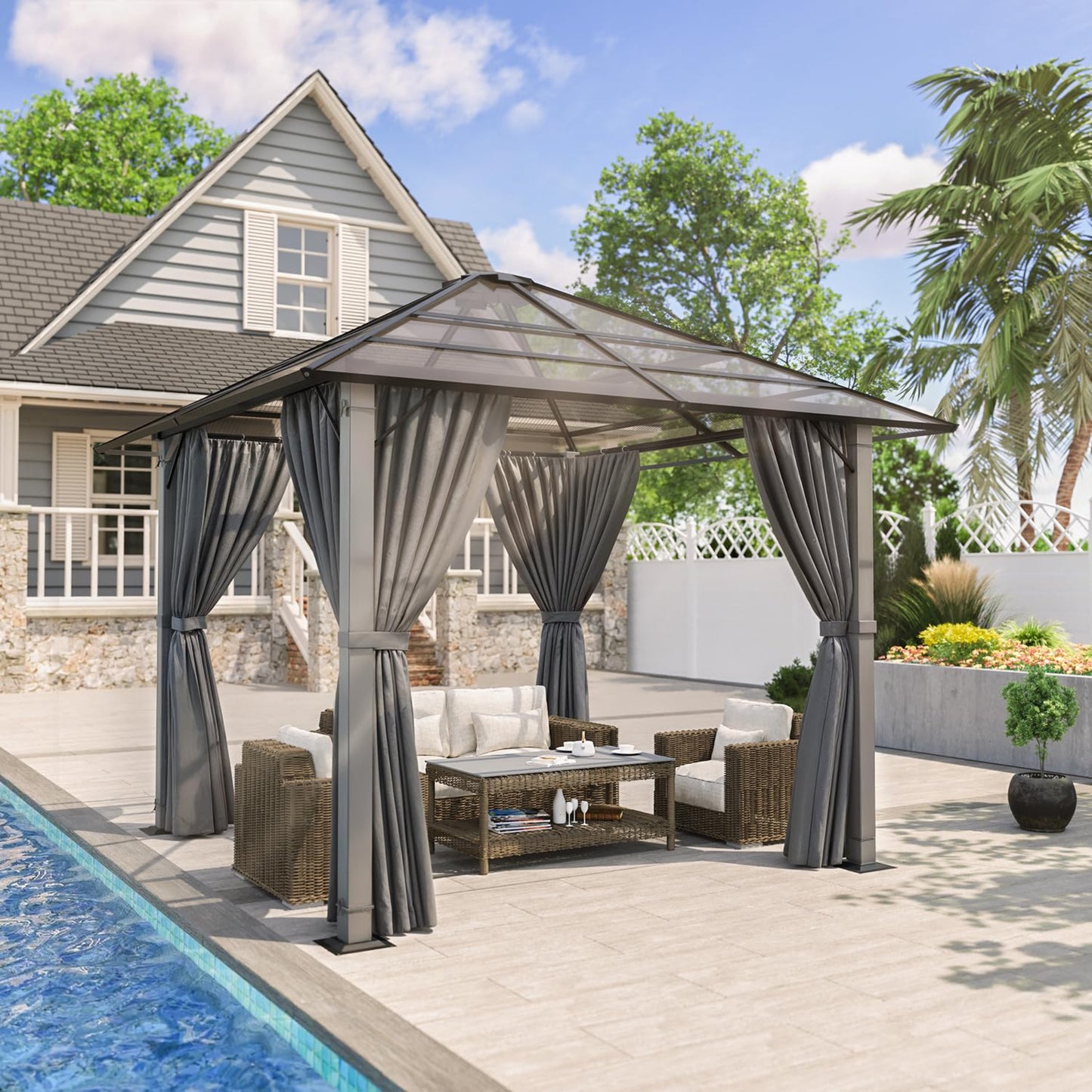 Gazebo 3 x 3 Waterproof Stable Winterproof Aluminium Garden Gazebo with Fixed Roof Protection UV Suitable for Outdoor Scenes Grey