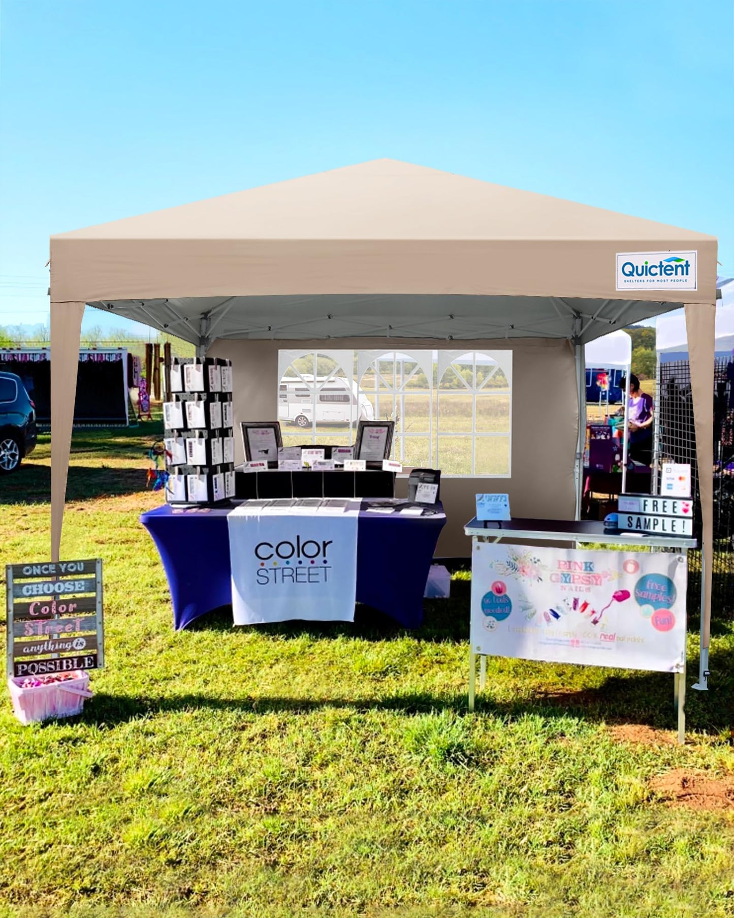 Quictent Gazebo 3 x 3 Folding Gazebo with 4 Side Panels, Waterproof Garden Gazebo (Khaki)