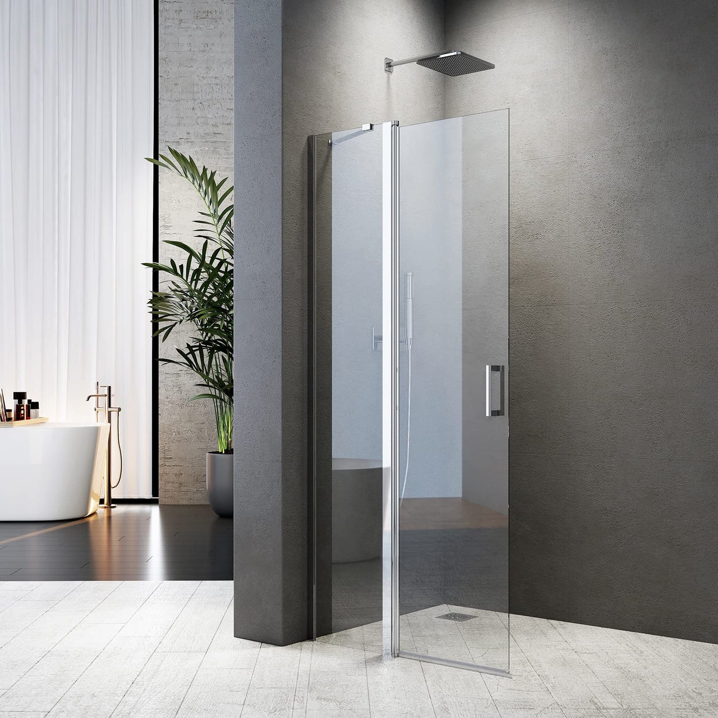 Shower Screen Walk in Shower Screen 120 x 185 cm Swing Doors Shower Enclosure with Fixed Part and Corner Shelves Revolving Door Swing Door Shower Cubicle 6 mm Nano Safety Glass Glass