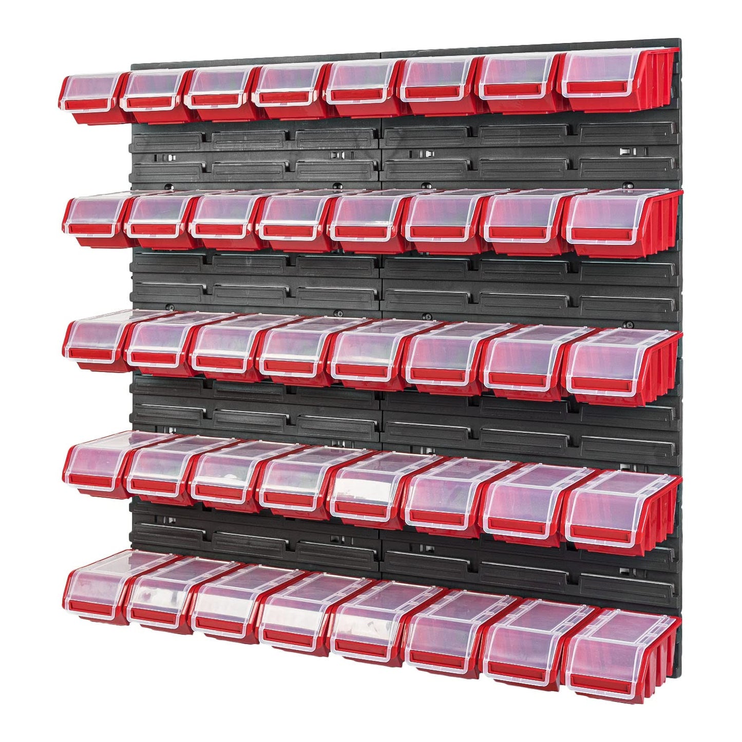 PAFEN Stacking Box Wall Shelf – 772 x 780 mm – Storage System 40 Pieces Boxes with Lid – Storage Shelf, Storage Boxes, Storage Boxes, Bulk Shelf, Black/Red