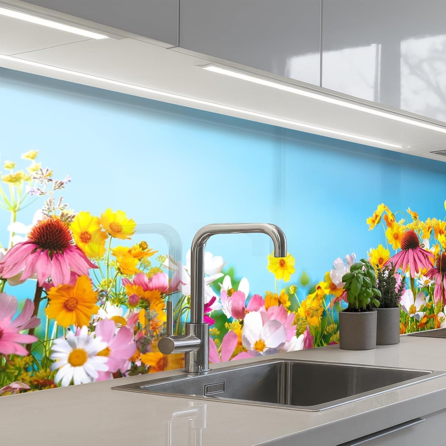 Splash Guard Kitchen Back Wall 60 x 80 cm Kitchen Washable Self-Adhesive Kitchen Wall Kitchen Front Kitchen Back Wall Protection Lavender - Purple - Flowers - Natural