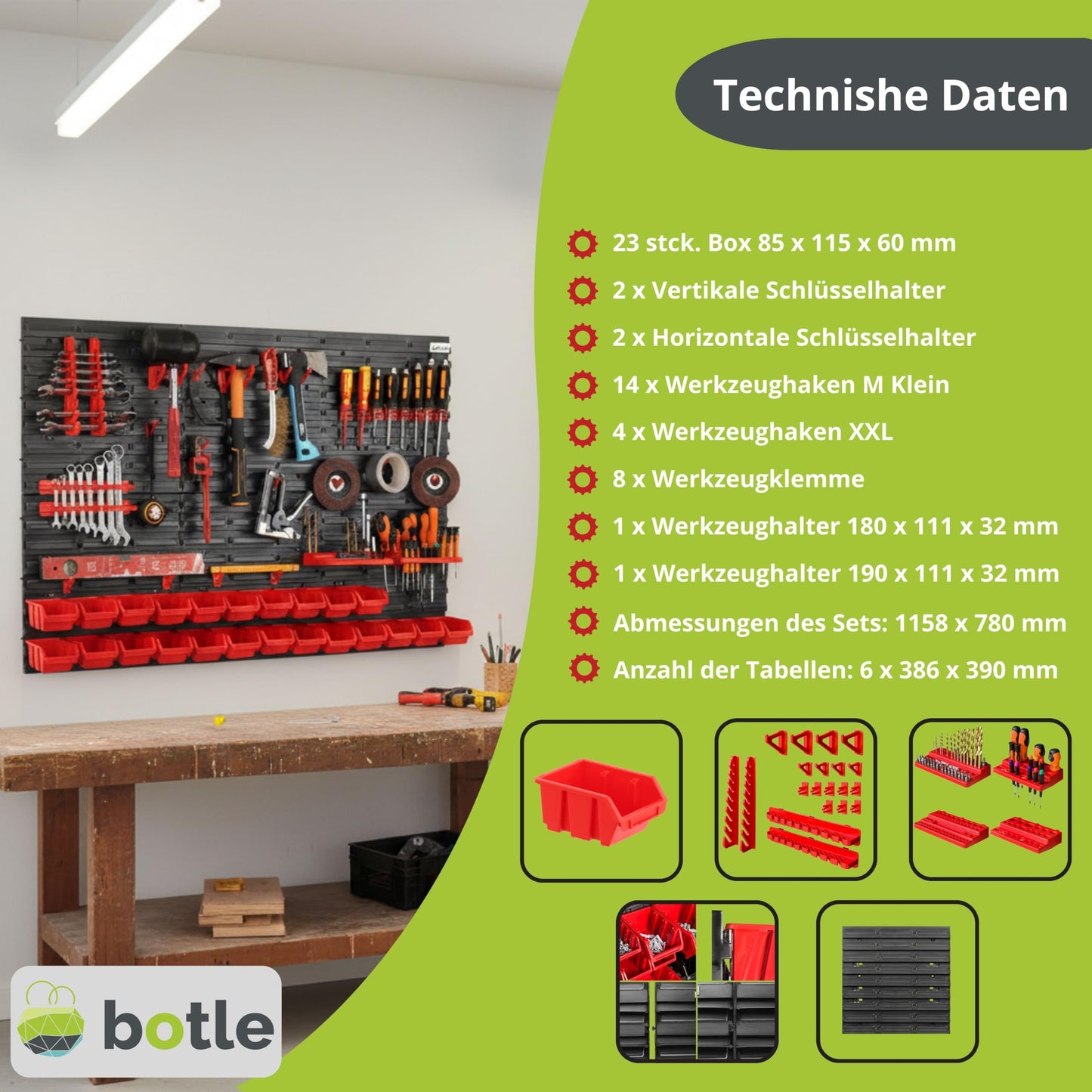 31-Piece Stacking Boxes Tool Wall 156 x 78 cm Set Tool Holder Wall Shelf Workshop Shelving Storage System Storage Box Extra Strong Wall Plates Shelf Expandable Storage Rack