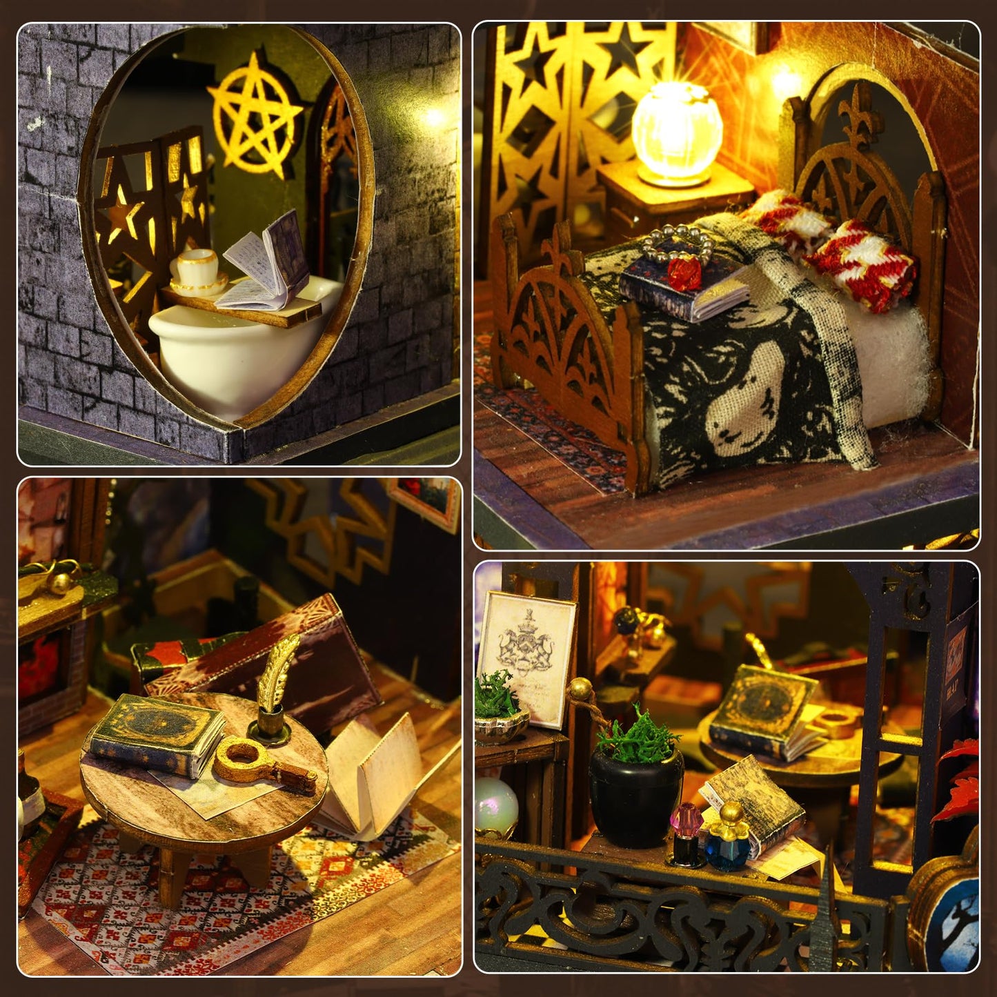 Mostop DIY Miniature Dollhouse Kit,Wooden Dollhouse Construction Kit,Miniature House Kit with LED Light und Bewegungen,Creative Room Idea for Children/Adults,Magic House,DIY Kits (Twilight Book City)