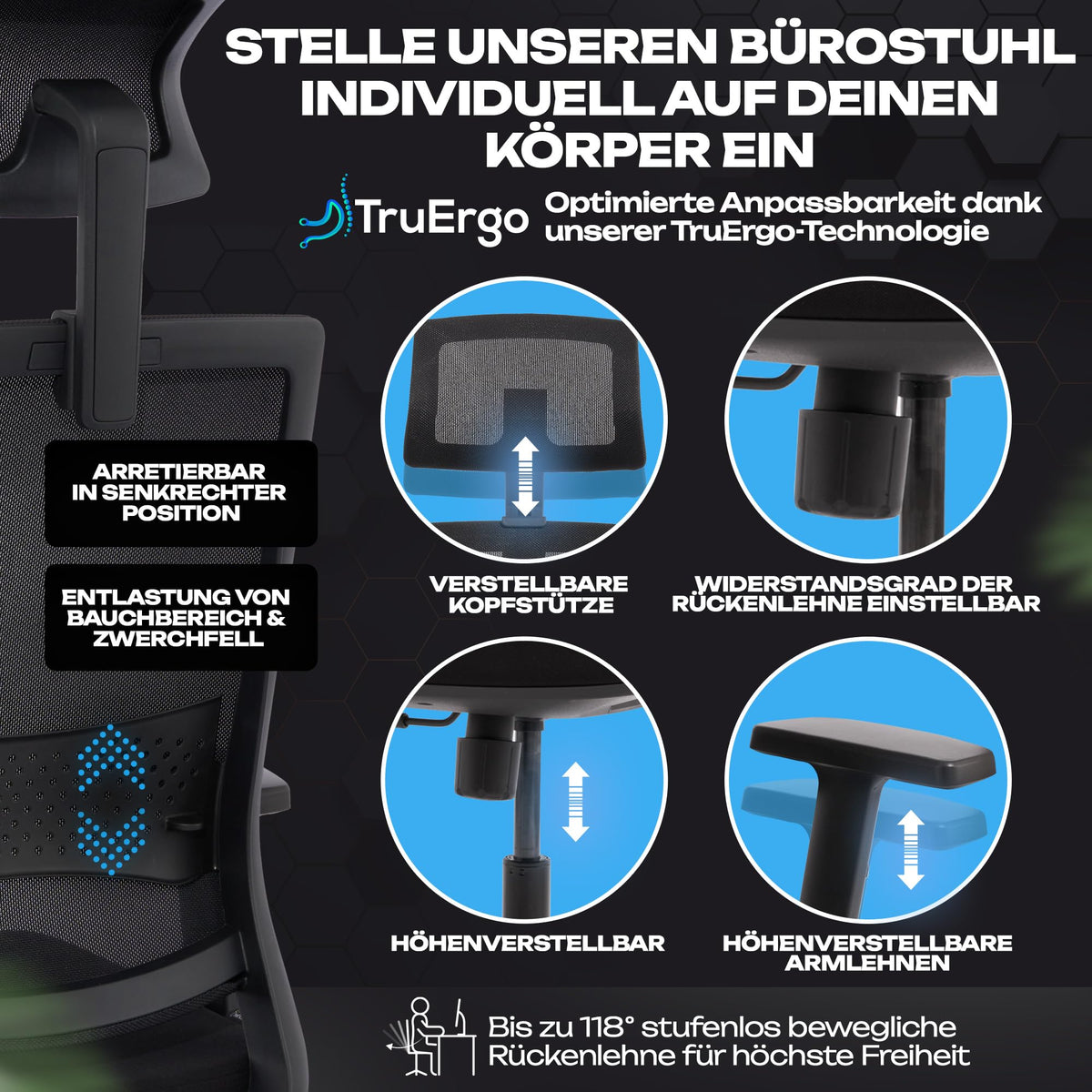 M2 Ergonomic Office Chair, Test Winner with Adjustable Armrest without Headrest for Maximum Freedom of Movement, Back-Friendly, Comfortable Desk Chair for Office and Home Office Chair
