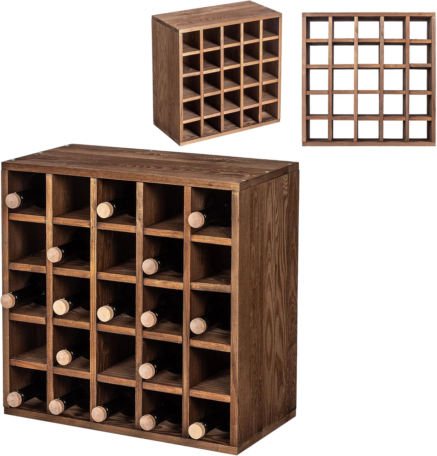 KADAX Wooden Wine Rack, 52 x 25.5 x 104 cm, Large Bottle Rack for Many Wine Bottles, Stackable Wine Stand, Shelf for Bottles, Rustic Wine Cabinet, Sturdy, Space-Saving, Made in EU