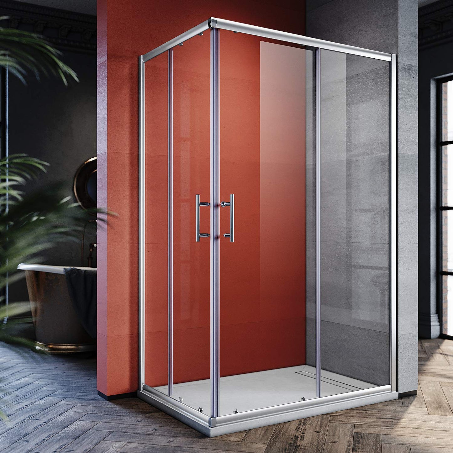 SONNI 80 x 80 cm Corner Entry Shower Cubicle without Shower Tray, Safety Glass Sliding Door Corner Shower Enclosure Shower Sliding Door Glass