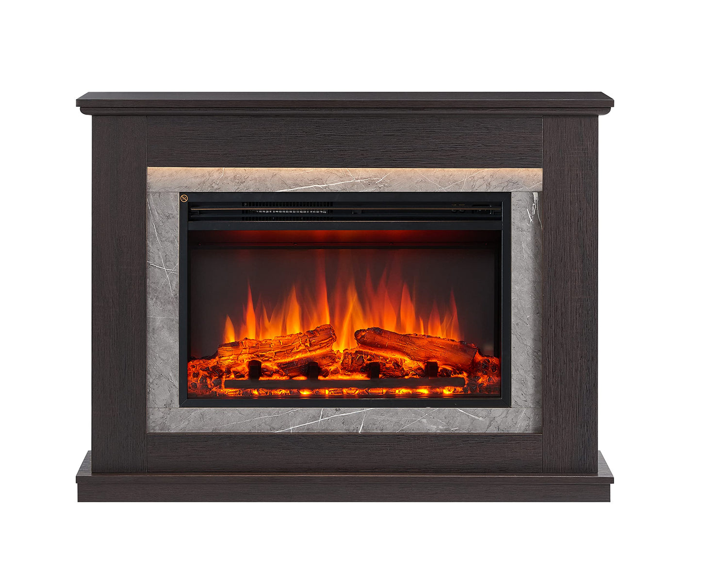 BALDERIA Alexios Electric Fireplace with Heater, 1000/2000 W, Realistic 3D Flame Effect, LED Lighting, Programmable Remote Control, Timer, Thermostat, Light Brown