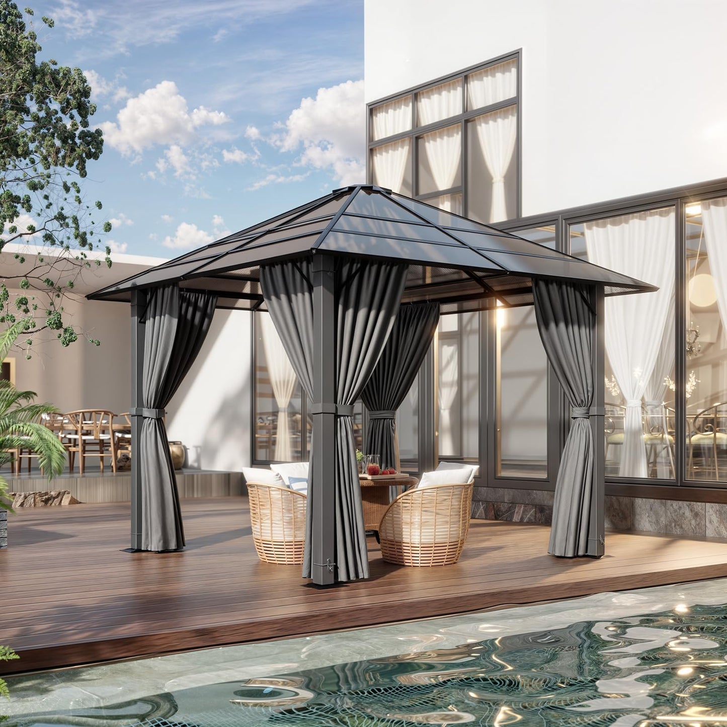 Devoko Gazebo 3 x 3 Waterproof Stable Winterproof Aluminium Garden Gazebo with Fixed Roof Protection UV Suitable for Outdoor Scenes Grey