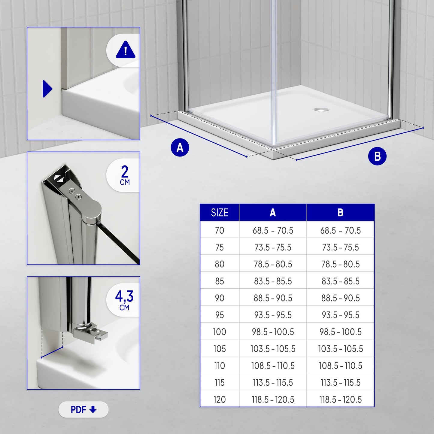 Gaia DK861 Shower Cubicle with Swing Doors, 80 x 80 cm, Height: 180 cm, Corner Shower Cubicle with Lift-Lowering Mechanism Made of 6 mm Nano ESG Safety Glass