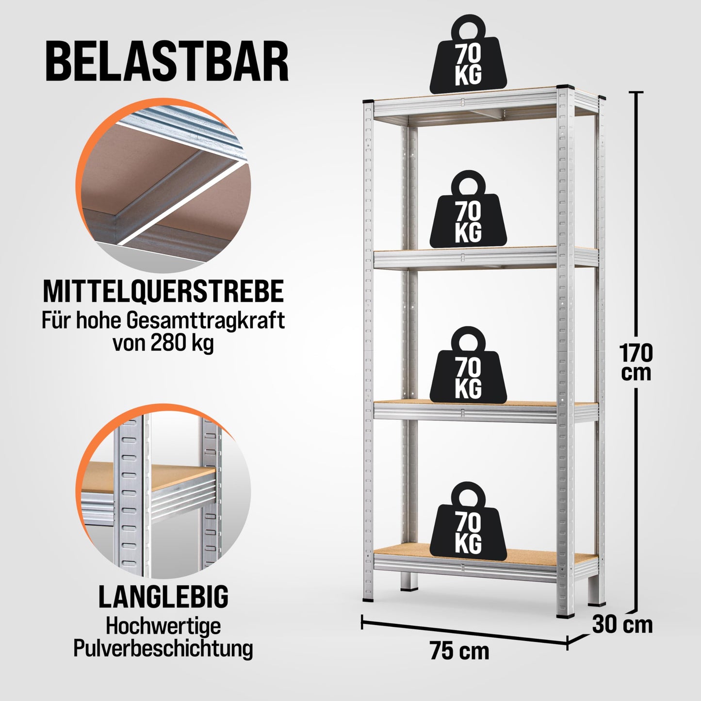 Monzana® Heavy Duty Shelving Unit 160 x 90 x 40 cm 700 kg 4 MDF Shelving Unit Storage Shelving Basement Shelving Workshop Shelving Unit