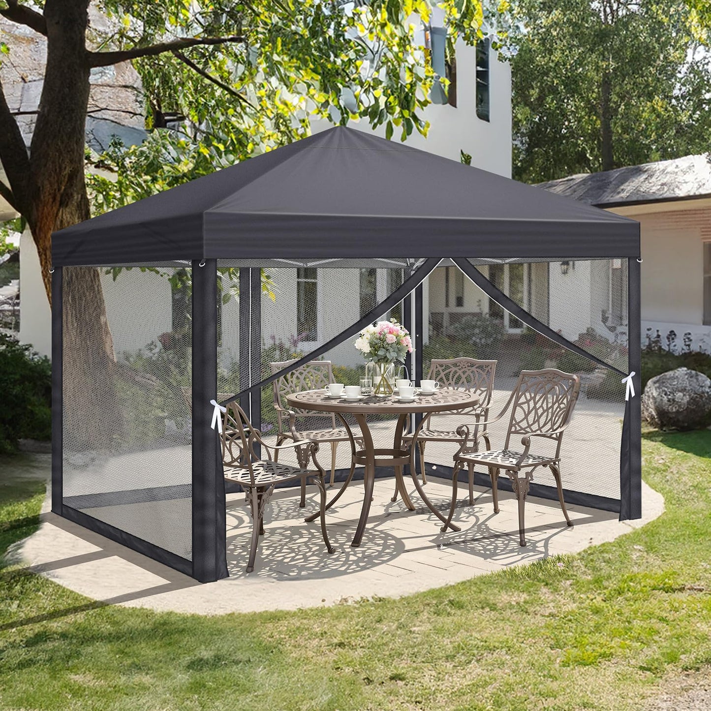 LEADZM Gazebo 3 x 3 m, Folding Gazebo, Waterproof, UV Protection 50+, Height Adjustable with 4 Mosquito Nets, Sturdy, Ideal for Garden, Patio, Camping and Commercial Use