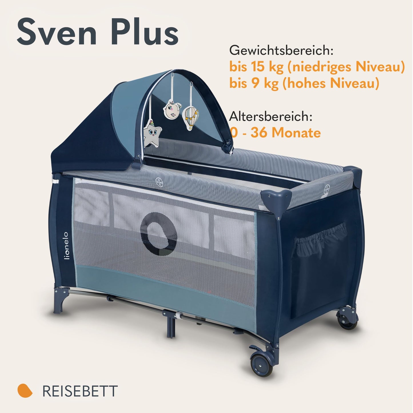 Lionelo Sven Plus 4-in-1 Baby Bed Baby from Birth to 15 kg Changing Mat Mosquito Net Airy Side Walls with Side Entrance Carry Bag Foldable