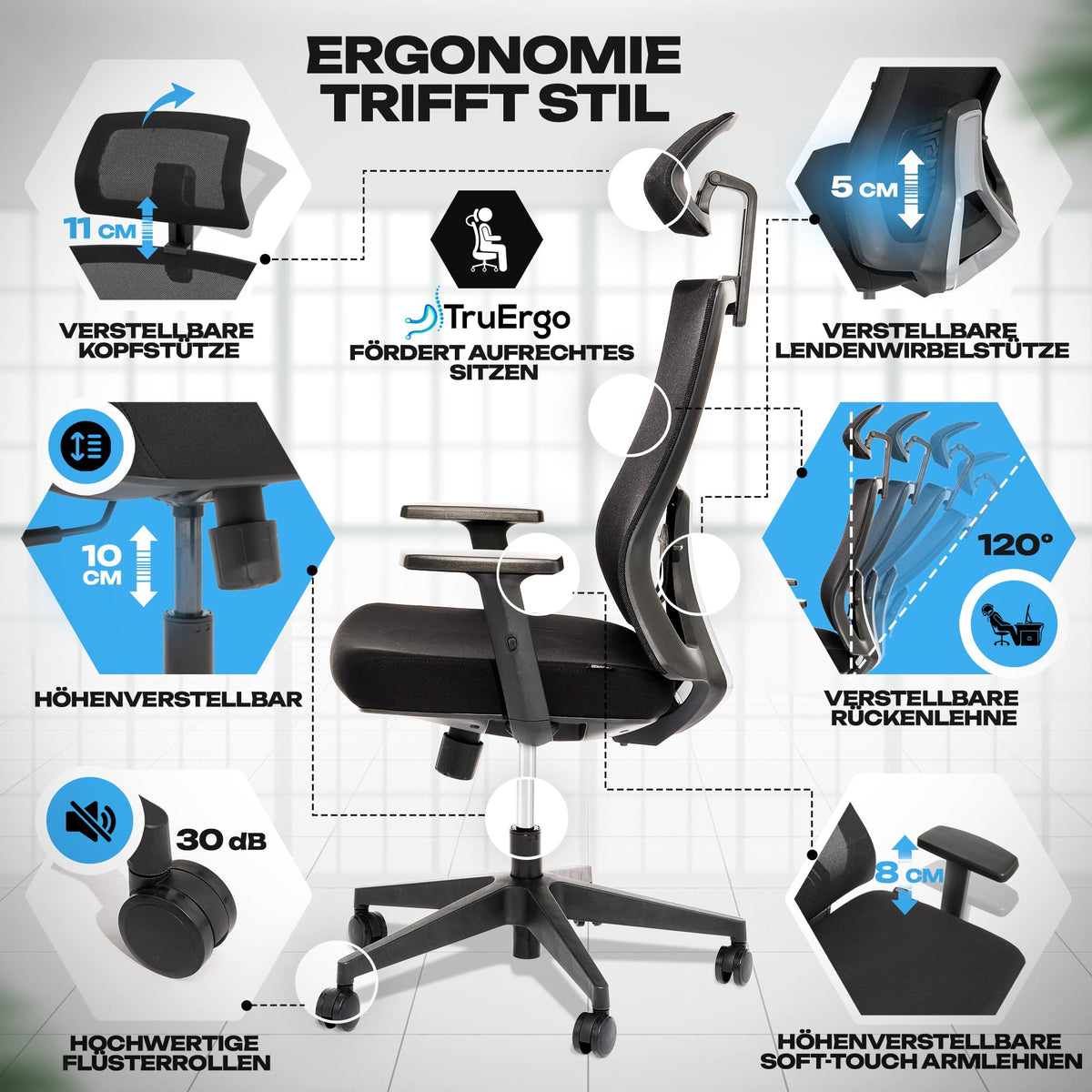 M2 Ergonomic Office Chair, Test Winner with Adjustable Armrest without Headrest for Maximum Freedom of Movement, Back-Friendly, Comfortable Desk Chair for Office and Home Office Chair
