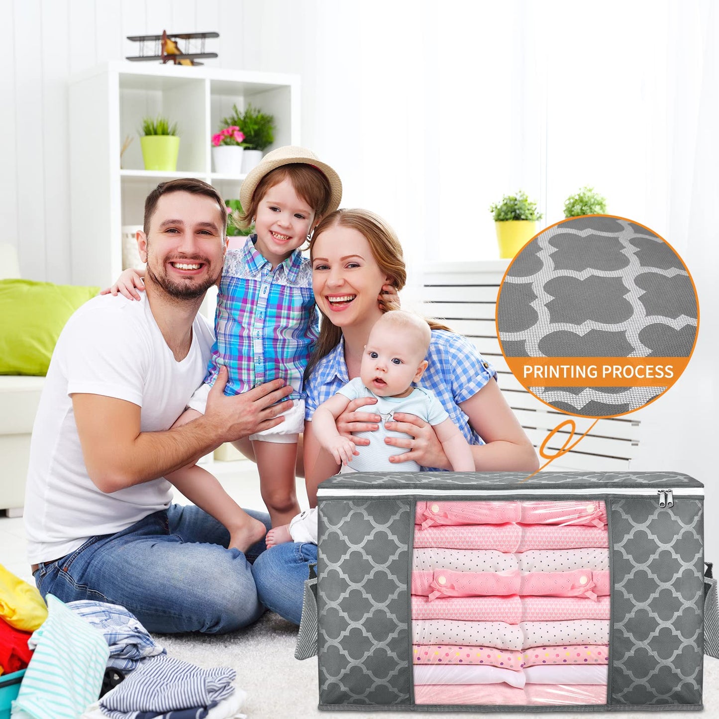 Budding Joy Pack of 6 90 L Storage Bags, Storage Boxes with Lid, Large, Clothes Storage, Moving Boxes, Foldable Underbed Wardrobe for Clothes, Duvets and Bedding, Grey