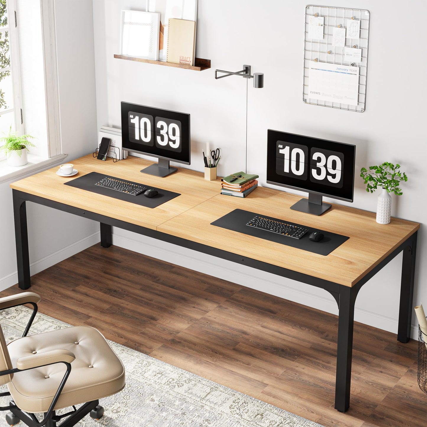 Tribesigns Desk, Computer Desk, 200 x 70 x 75 cm, Double Long Desk, PC Table, Office Table, Work Table, Dining Table, Office Furniture, Computer Desk, Conference Table for Home Office, Rustic Brown