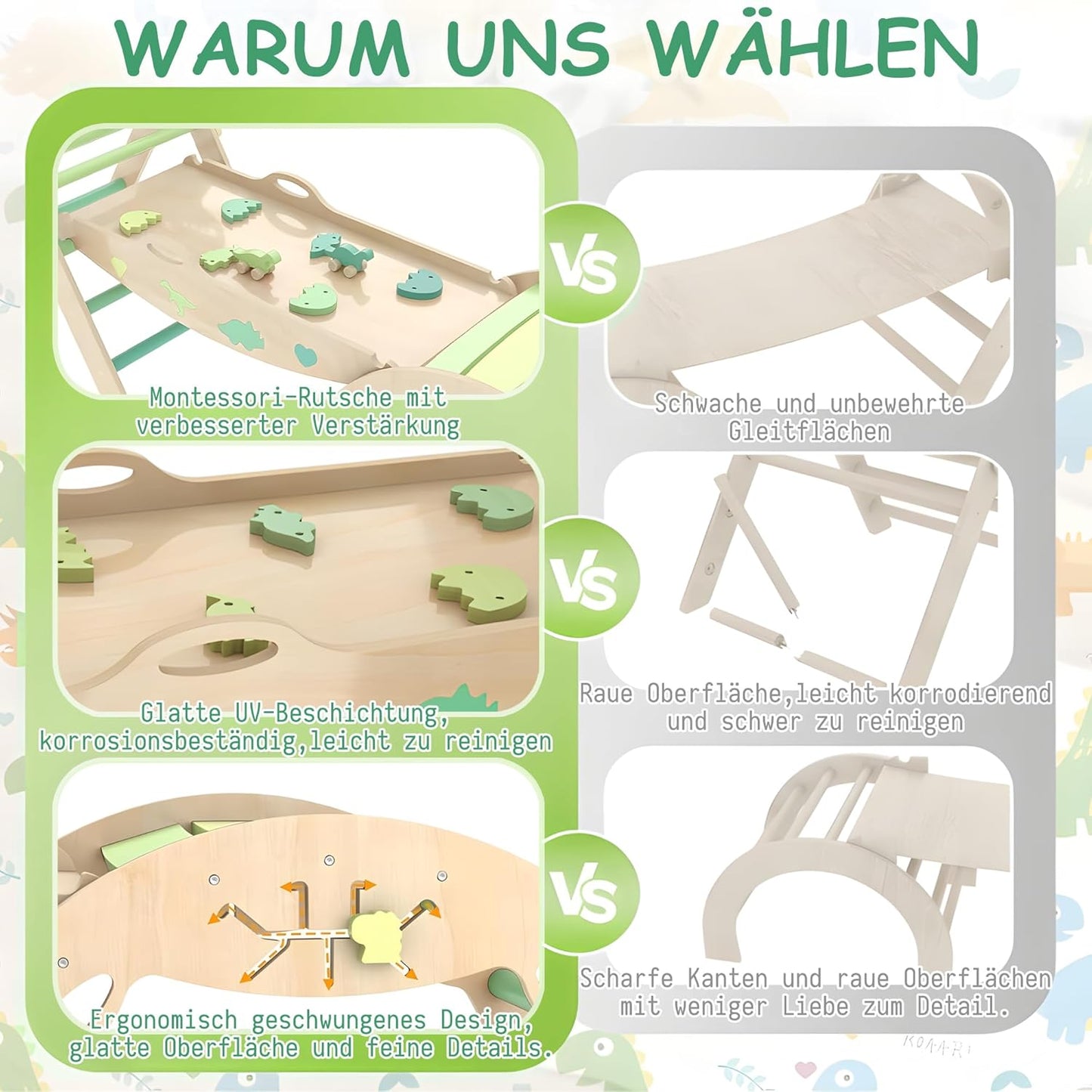 LEWGEE Montessori Indoor Play Set: 9-in-1 Climbing Frame, Indoor Climbing Triangle, Climbing Arch with Cushion, and Slide for Children, Indoor Playground 1-3 Years