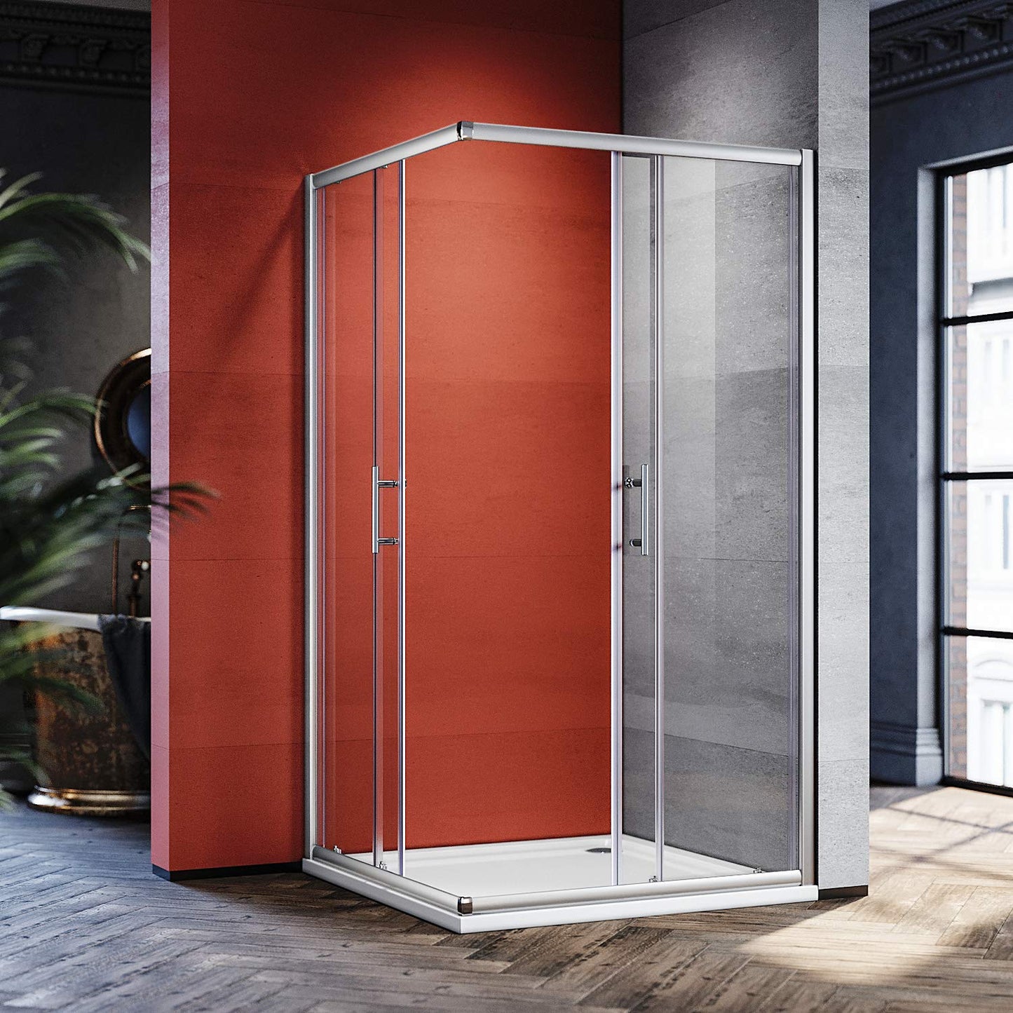 SONNI 80 x 80 cm Corner Entry Shower Cubicle without Shower Tray, Safety Glass Sliding Door Corner Shower Enclosure Shower Sliding Door Glass