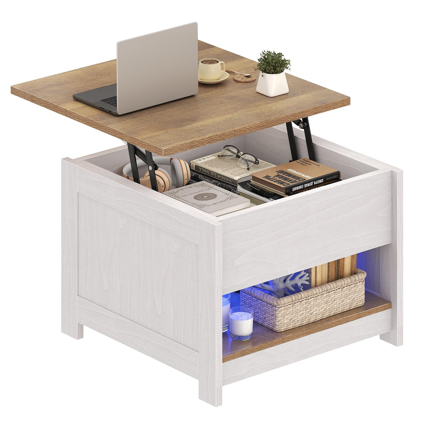 YITAHOME Coffee Table, Square Living Room Table 2-Tier Coffee Table with Storage Space for Couch Bedroom, Sturdy Metal Frame, 80 x 80 x 45 cm