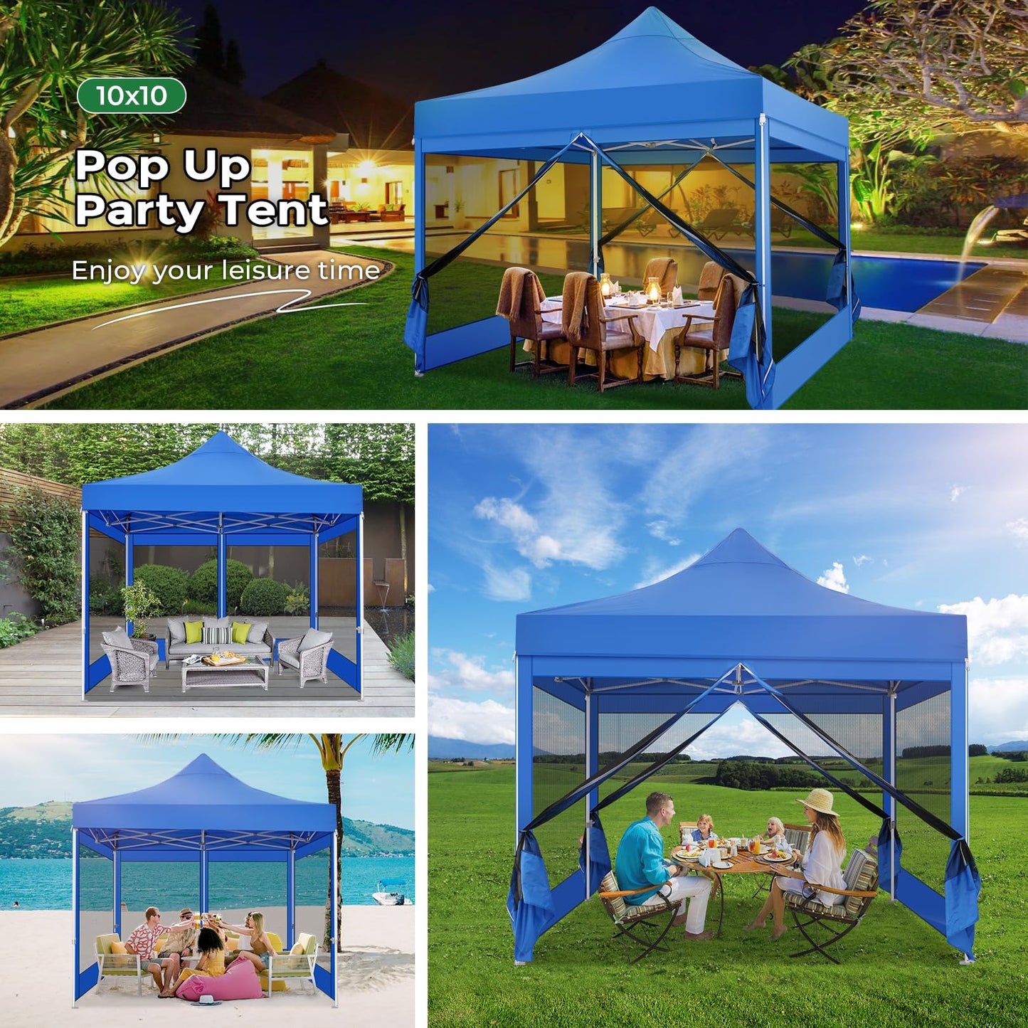 COBIZI Folding Gazebo 3 x 3 m Gazebo 3 x 3 m Waterproof Stable Party Tent Foldable with 4 Side Walls Mosquito Net Pop Up Garden Gazebo Anti-UV for Garden, Grey