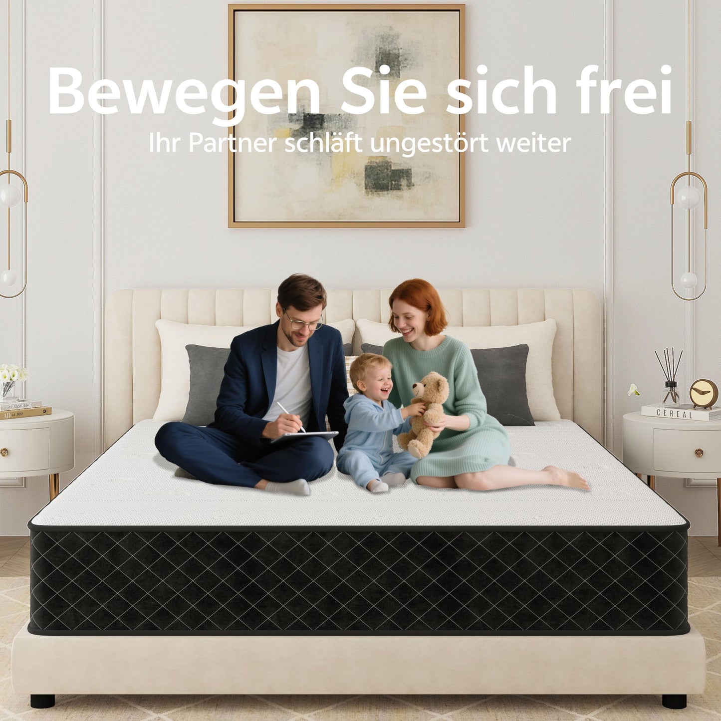 PurrJoys Mattress, 140 x 200 cm, Height 25 cm, Pocket Sprung Core, H3 and H4, 7-Zone, Breathable, Oeko-Tex Certified, for Side Sleepers and Back Sleepers