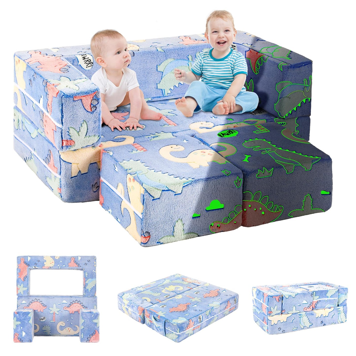 Children's Sofa Fold-Out 2-in-1 Toddler Sofa Bed, Children's Chair with Sleep Function, Mini Couch for Cuddly Corner Children's Room, Fancy Play Sofa for Girls and Boys, Glow in the Dark (Purple)
