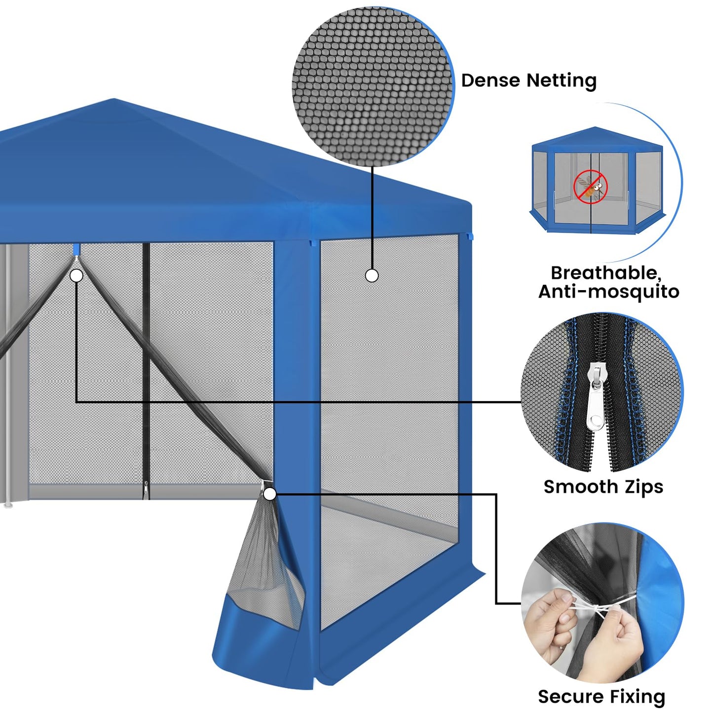 WOLTU Gazebo 3.8 x 3.3 m Square Garden Gazebo with Side Walls Mosquito Net Garden Arbour Metal Party Tent Easy Assembly without Tools for Garden Patio Yard Blue