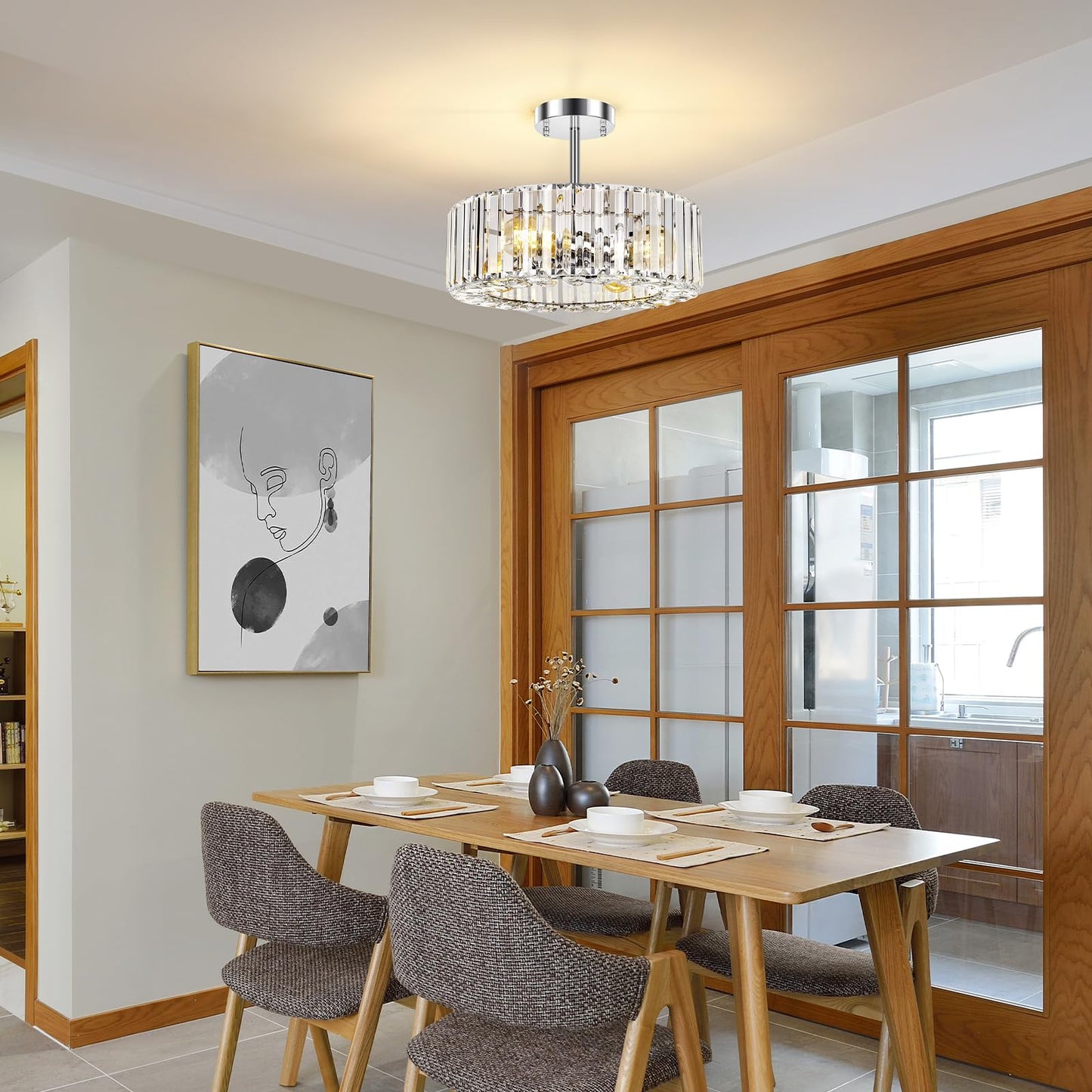 FRIDEKO HOME Modern Kronleuchter Kristall Deckenleuchte Gold,Kleine Kristall Deckenlampe E27 Fassung für Wohnzimmer Schlafzimmer Küche Flur,Ø23cm