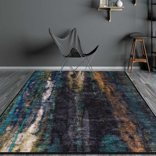 Rururug Moderner Teppich für Wohnzimmer 140x200CM - Pflegeleicht - Dunkelgrün, Schwarz, Grau, Braun, Duck Egg - Meliert Abstraktes Muster rutschfeste Waschbare Teppich