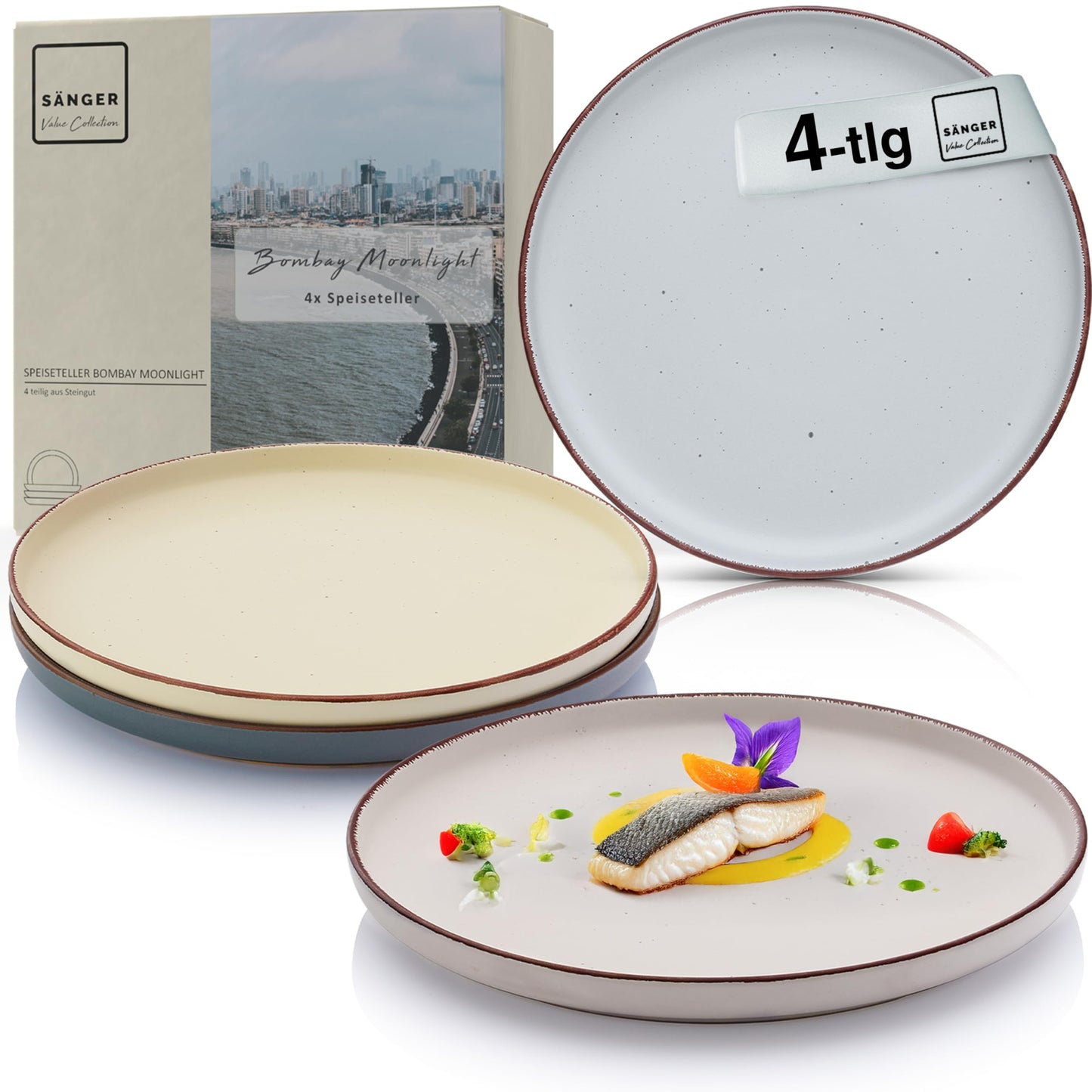 SÄNGER Bombay Seabed Crockery Service 20 Pieces, Stoneware Crockery for 4 People, 4 x Dinner Plates, 4 x Dessert Plates, 4 x Bowls, 4 x Pasta Plates, 4 x Coffee Mugs, Plate Set Colourful Value