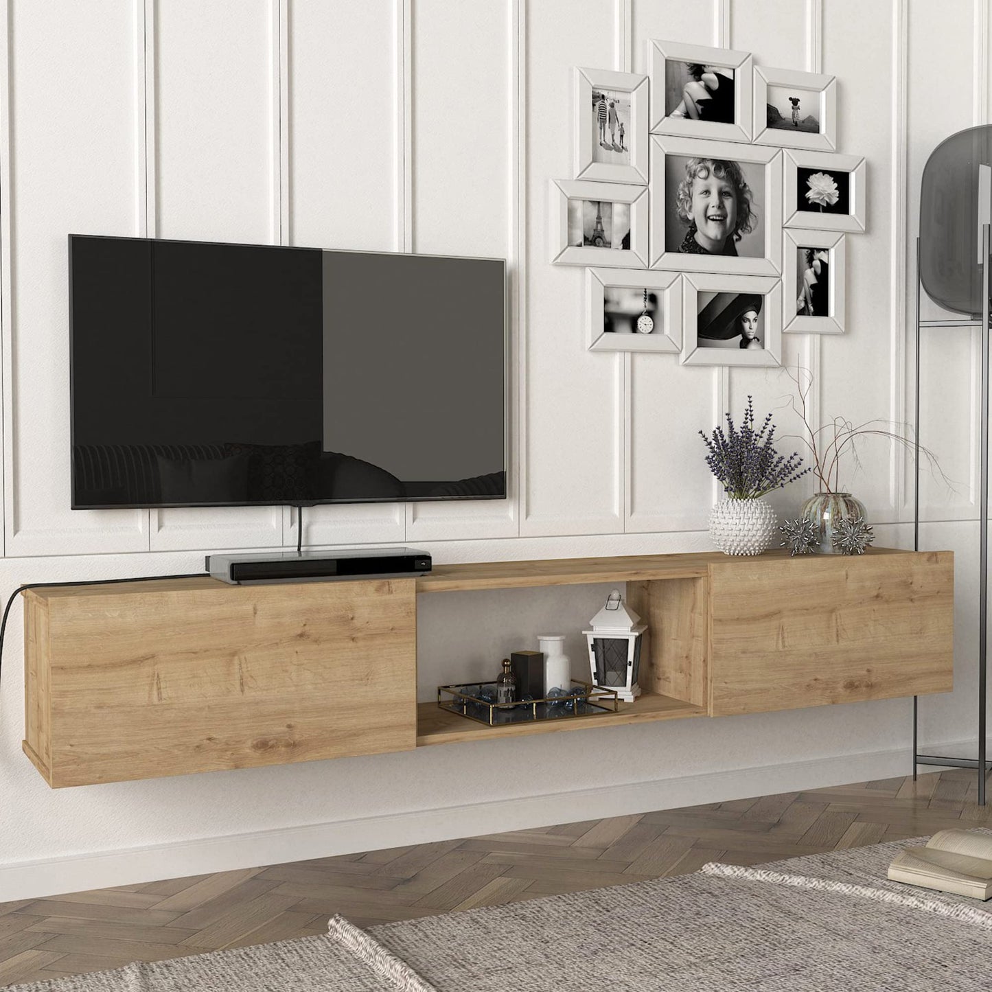 [en.casa] Paltamo TV Lowboard TV Cabinet Hanging TV Cabinet 180 x 31 x 30 cm TV Board with 3 Compartments Anthracite