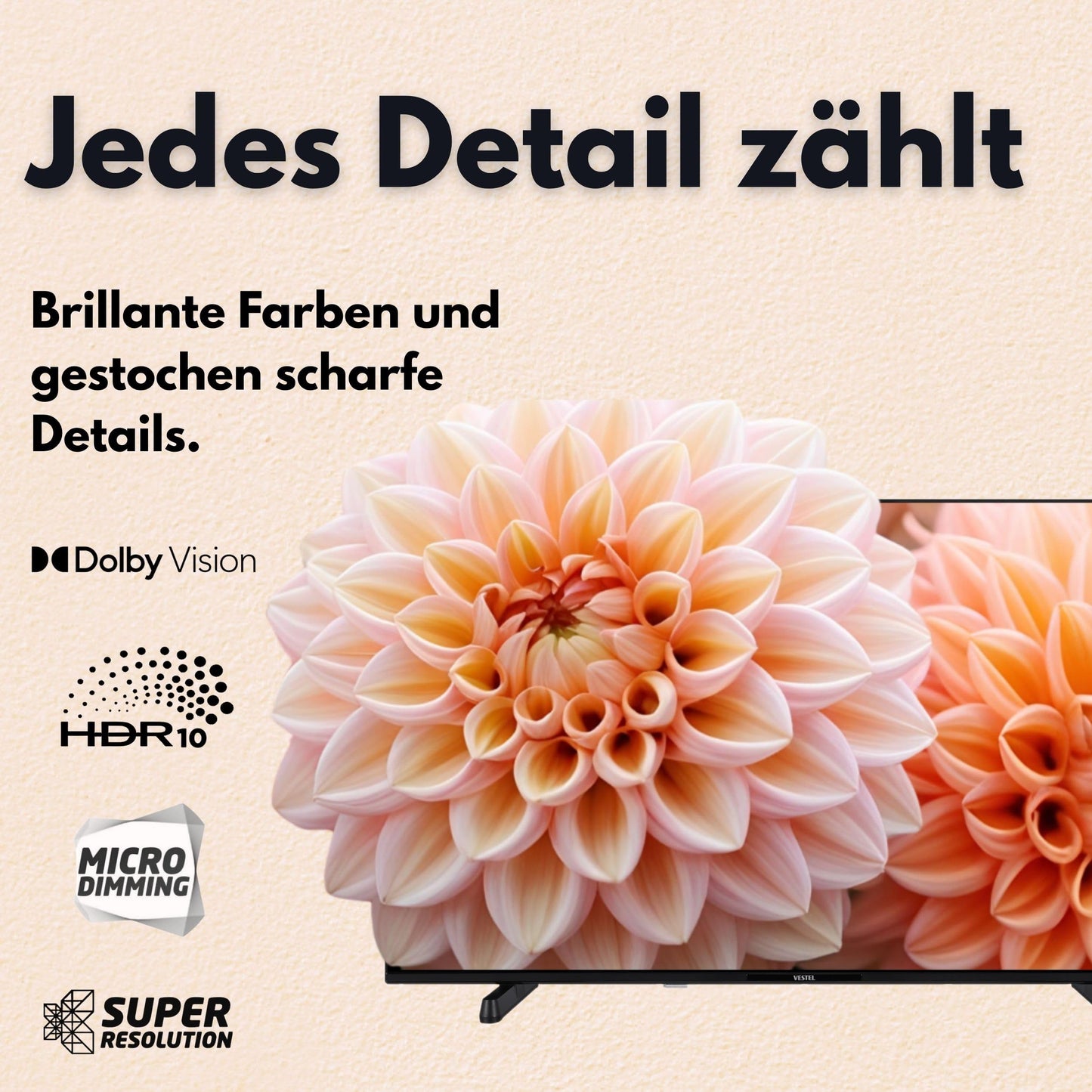 Vestel Fernseher 50 Zoll Smart TV Powered by TiVo, 4K UHD Fernseher mit Dolby Vision HDR, Dolby Atmos und integriertem Triple-Tuner, LED TV 50UT9740 schwarz