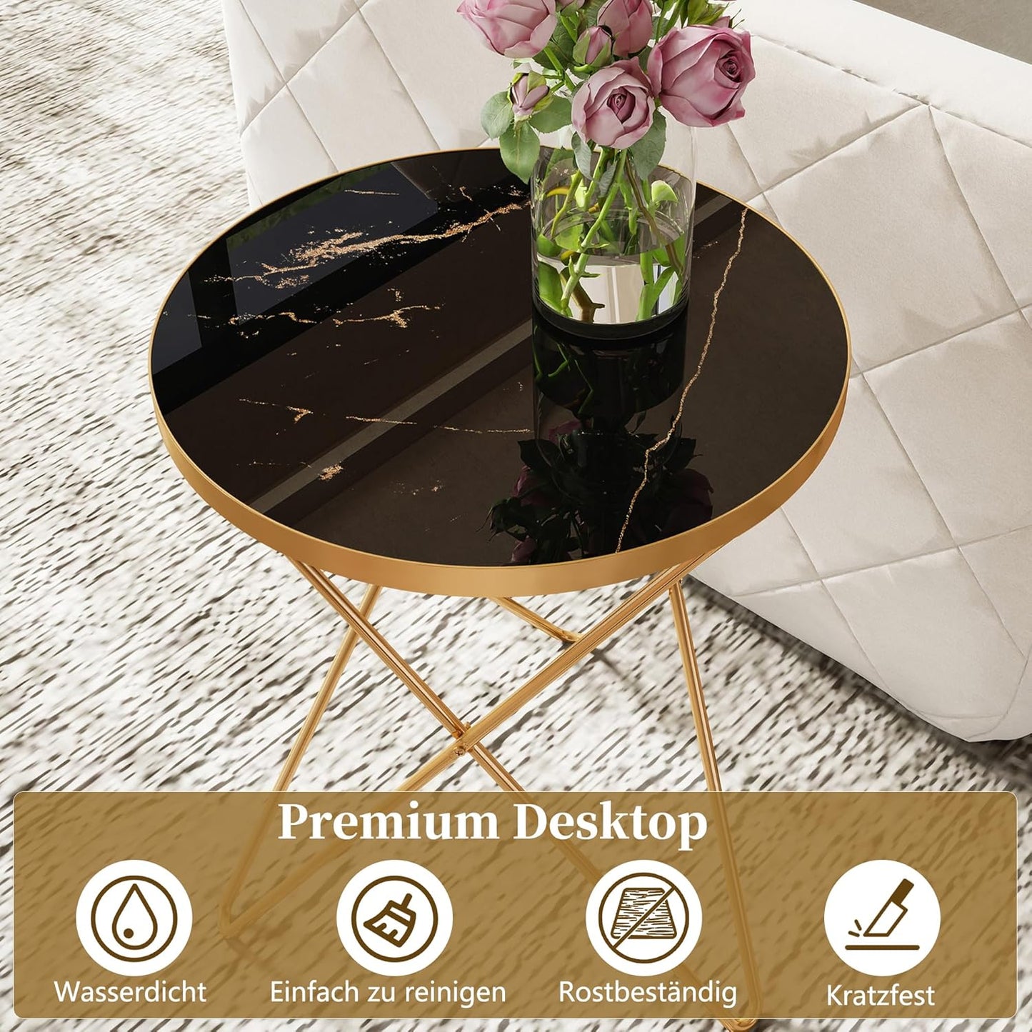 Coffee Table Side Table Round Black Green Living Room Table Sofa Table for Living Room Garden Balcony Bedroom Table Round Modern Plant Table Outdoor with Marble Pattern