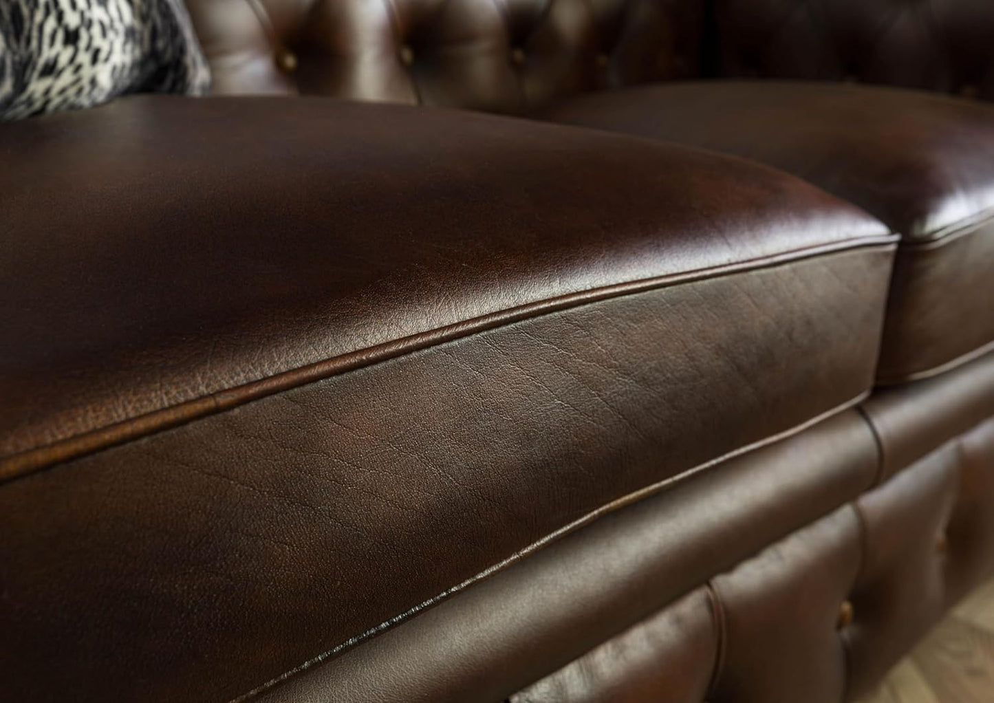 MASSIVMOEBEL24.DE Chesterfield #103 3-Seater Sofa Real Leather 218 x 82 x 76 cm Brown