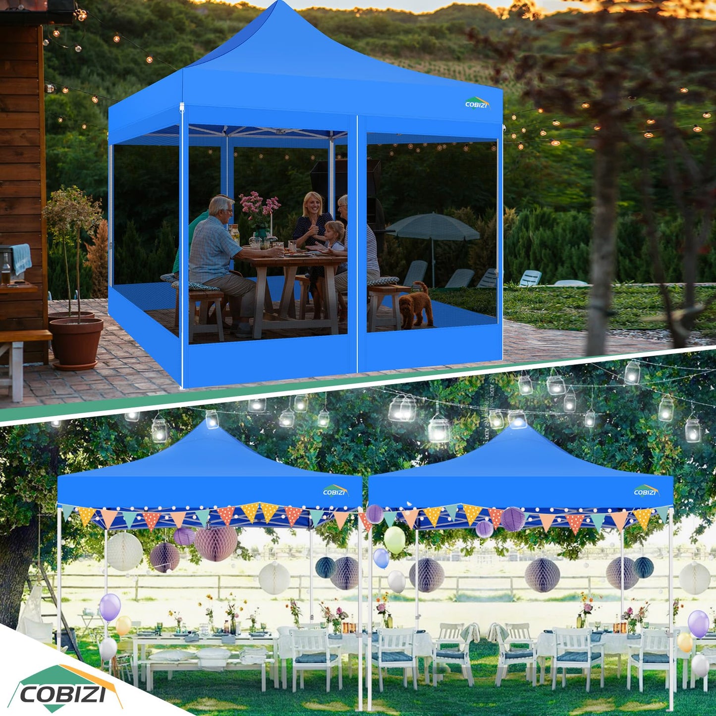 COBIZI Pavillon 3x3 Faltpavillon 3x3 Wasserdicht Stabil, Partyzelt Gartenpavillon UV-Schutz mit 4 Seitenwänden aus Mesh, Schwarz