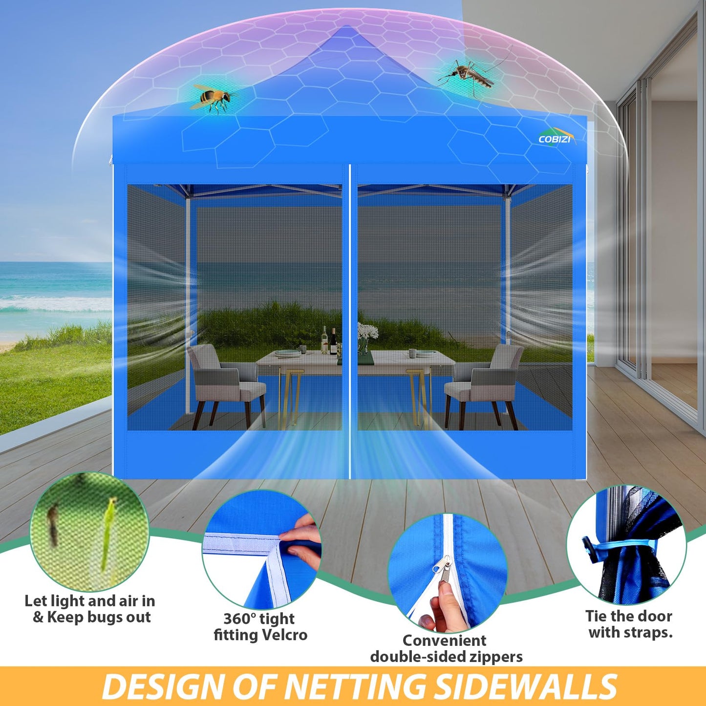 COBIZI Pavillon 3x3 Faltpavillon 3x3 Wasserdicht Stabil, Partyzelt Gartenpavillon UV-Schutz mit 4 Seitenwänden aus Mesh, Schwarz