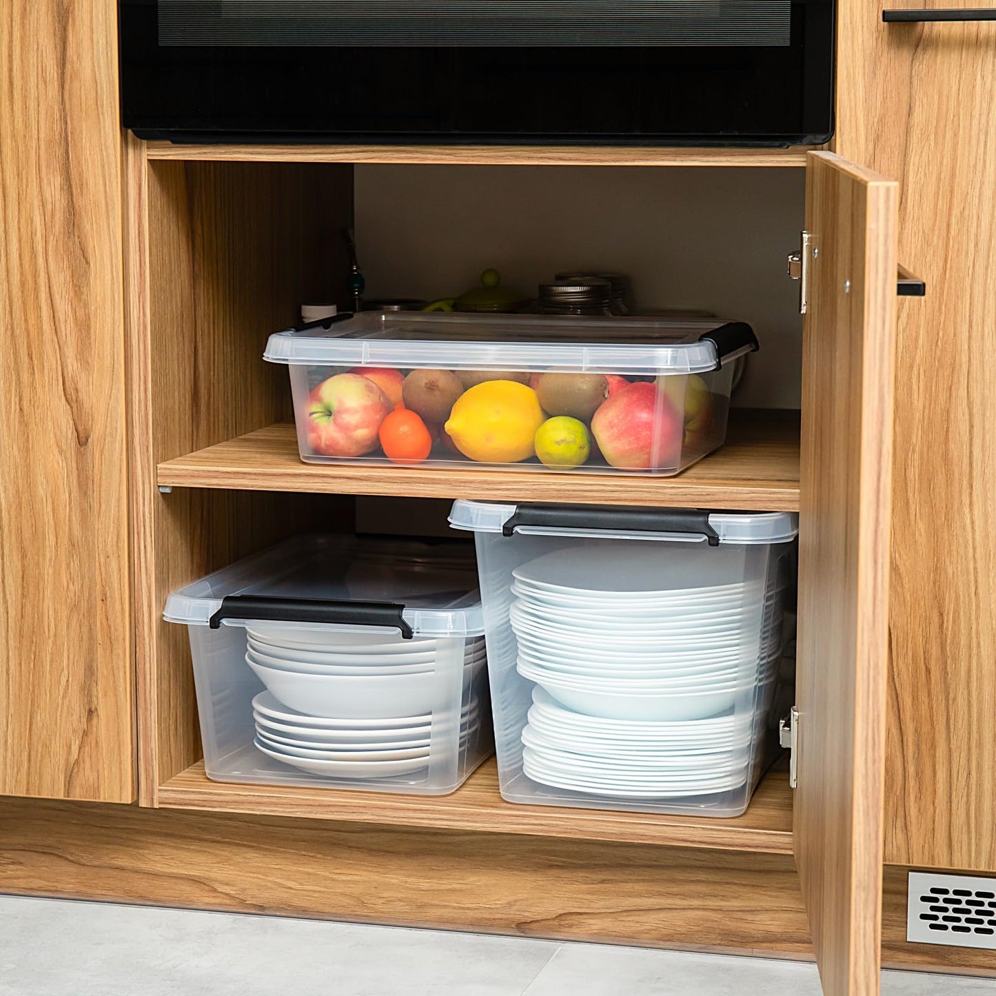 astor24 Storage Box with Lid - Transparent Organiser 40 L - Food Safe - Stackable. Ideal for Office, Children's Room, Clothes Boxes - Kitchen - Workshop