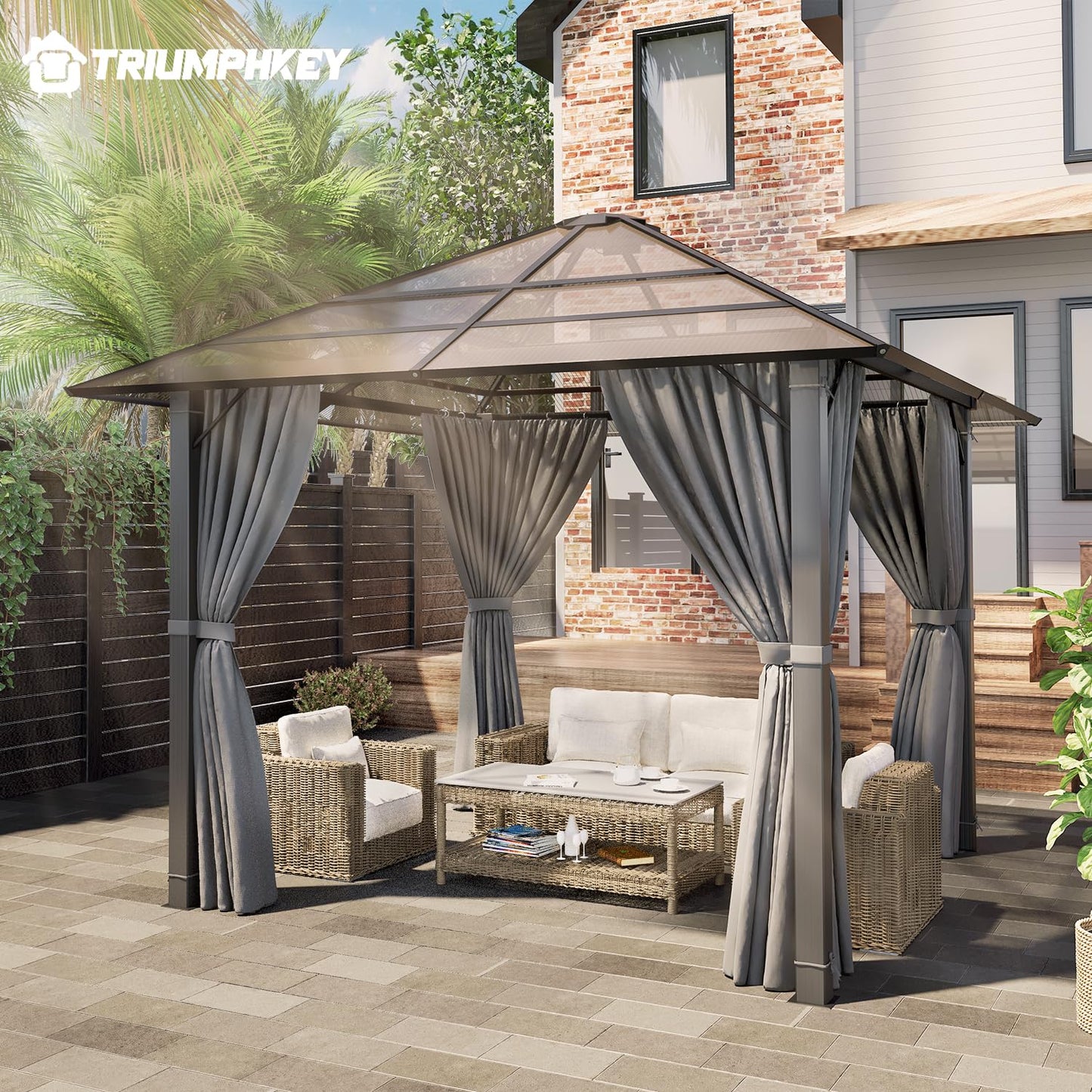 Gazebo 3 x 3 Waterproof Stable Winterproof Aluminium Garden Gazebo with Fixed Roof Protection UV Suitable for Outdoor Scenes Grey