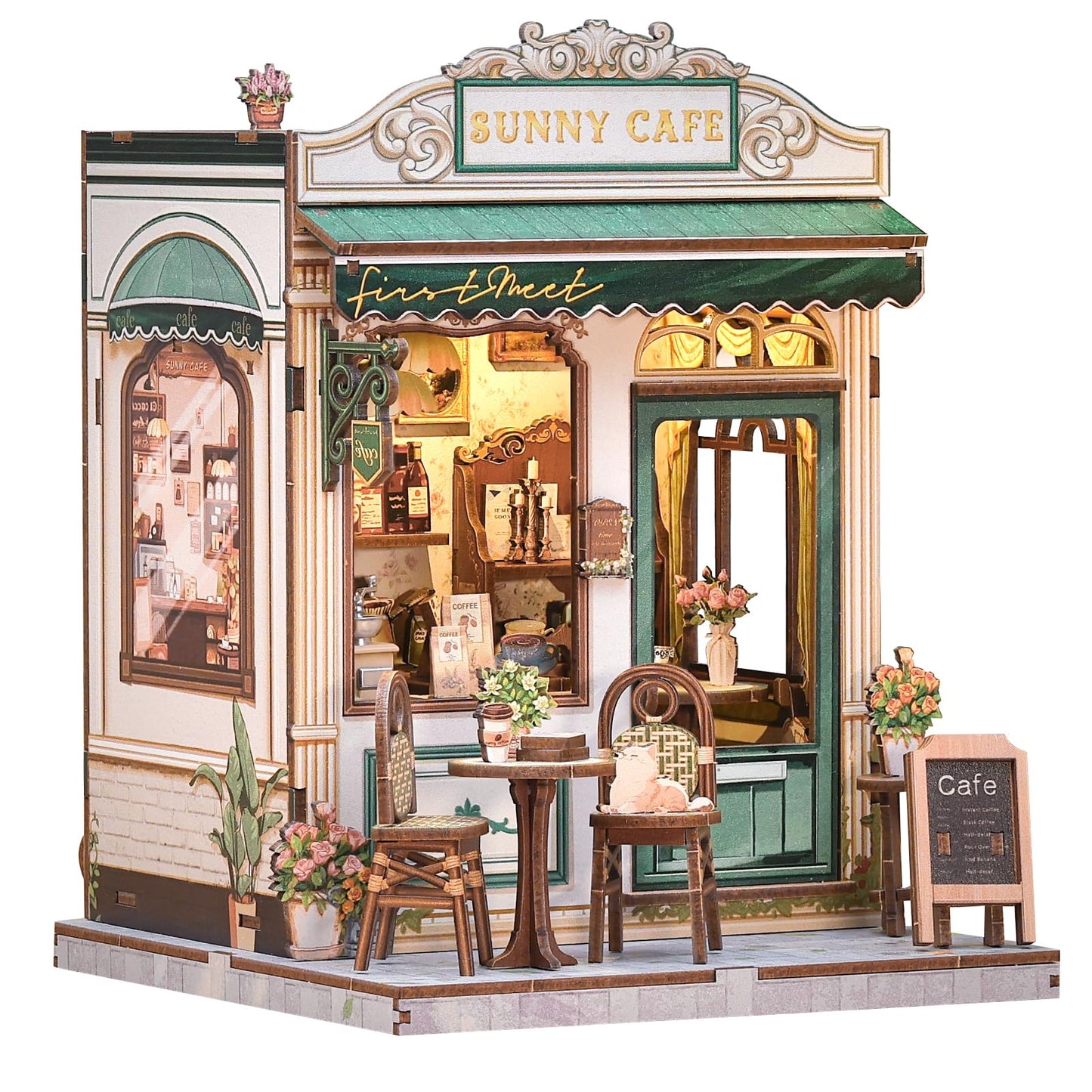 Endless Limit DIY Miniatur Haus Bausatz für Erwachsene,Puppenhaus Gewächshaus mit LED Licht,3D Puzzle Buchstütze aus Holz Modellbausatz Bastelset Bücherregal Deko Geschenken (Rose Garden Tea House)