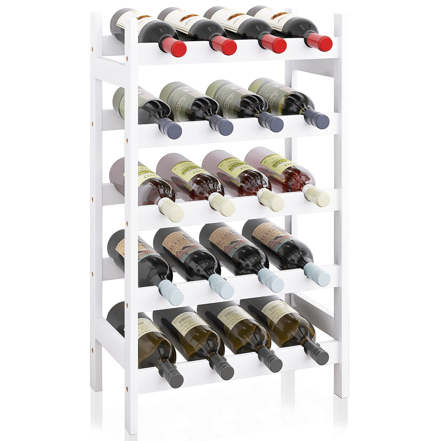 SMIBUY Bamboo Wine Rack, 20 Bottle Display Holder, 5 Tier Freestanding Storage Racks for Kitchen, Pantry, Basement, Bar (Black)
