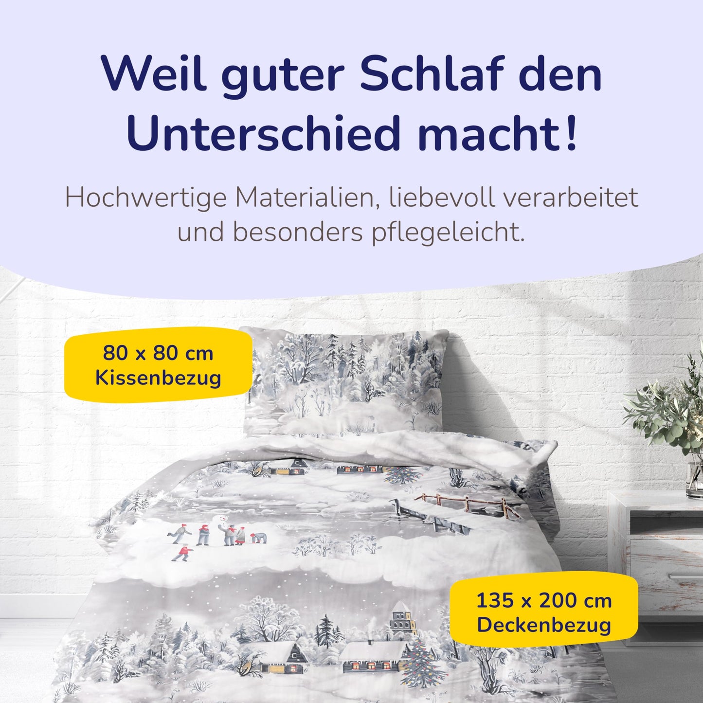 Träumschön Flannelette Bed Linen 135 x 200 cm 2-Piece Cuddly Bed Linen Snow Landscape 100% Cotton Ideal for Winter, 135 x 200 cm