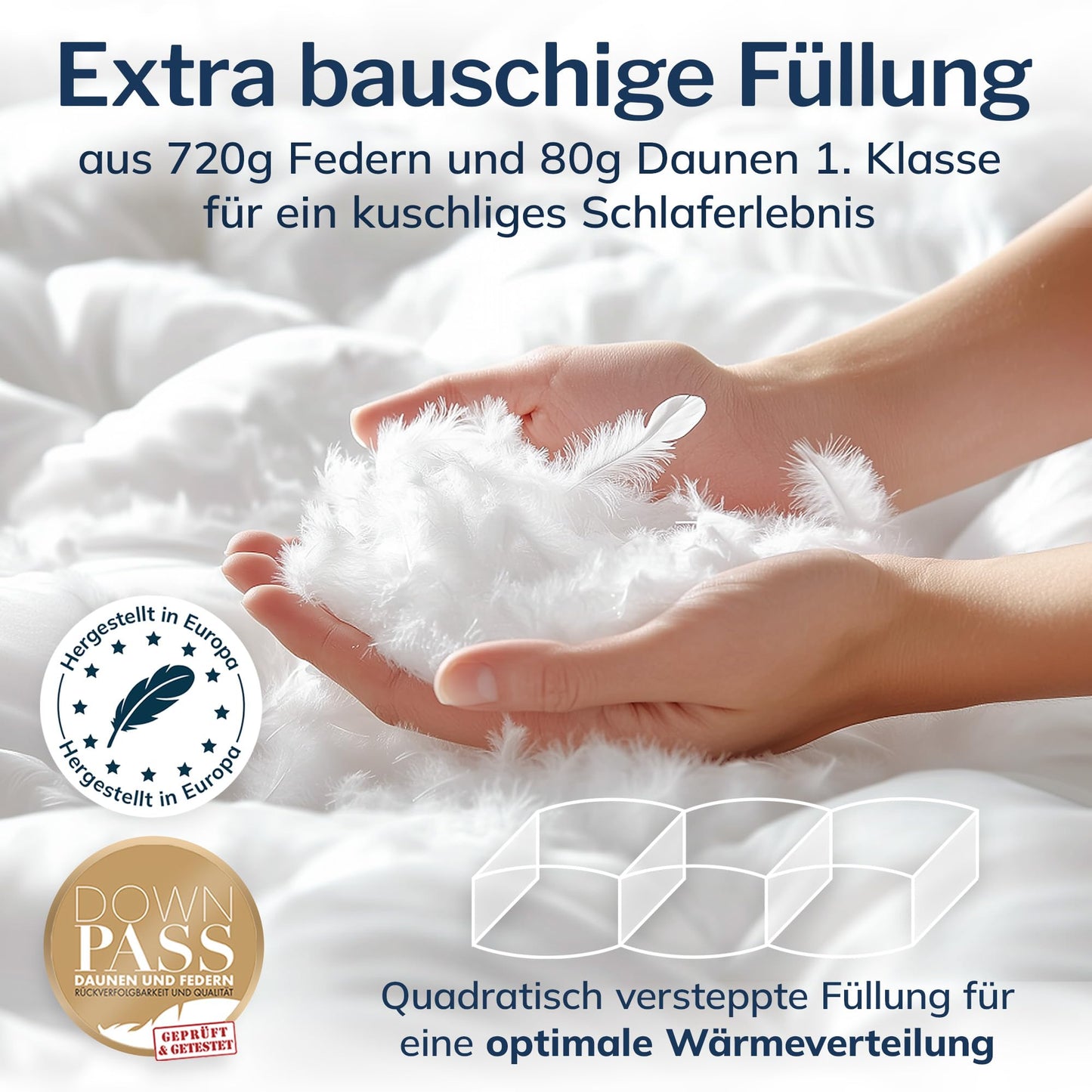 CALMONT - Daunen Bettdecke I Daunendecke 135x200 I 100% extra weiche Federn & Daunen | Fachärztlich geprüft für Allergiker | Oeko-Tex (135 x 200 cm, Warme Winterdecke)