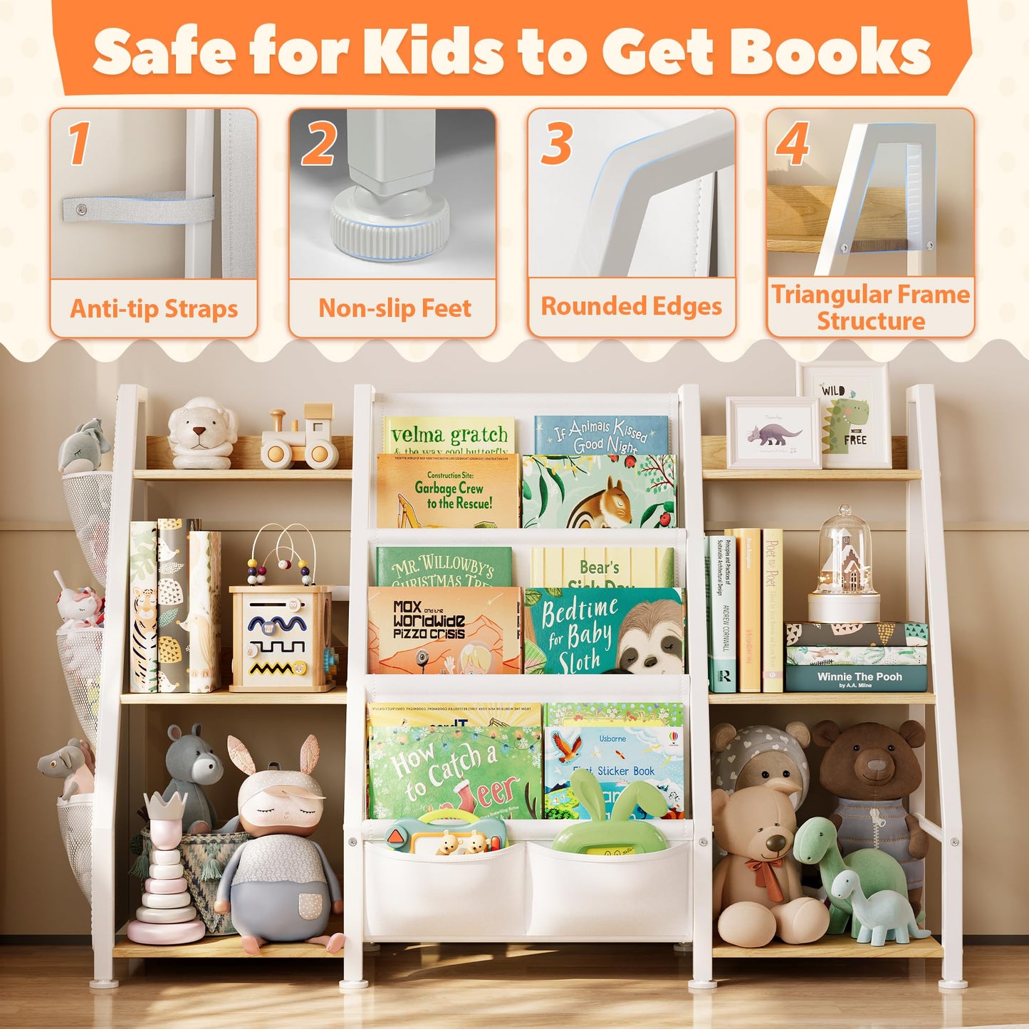 Children's Bookcase Children's Room Toy Shelves: Open Storage Shelf with 6 Compartments - Toddler Display Books Furniture, Nursery, Playroom
