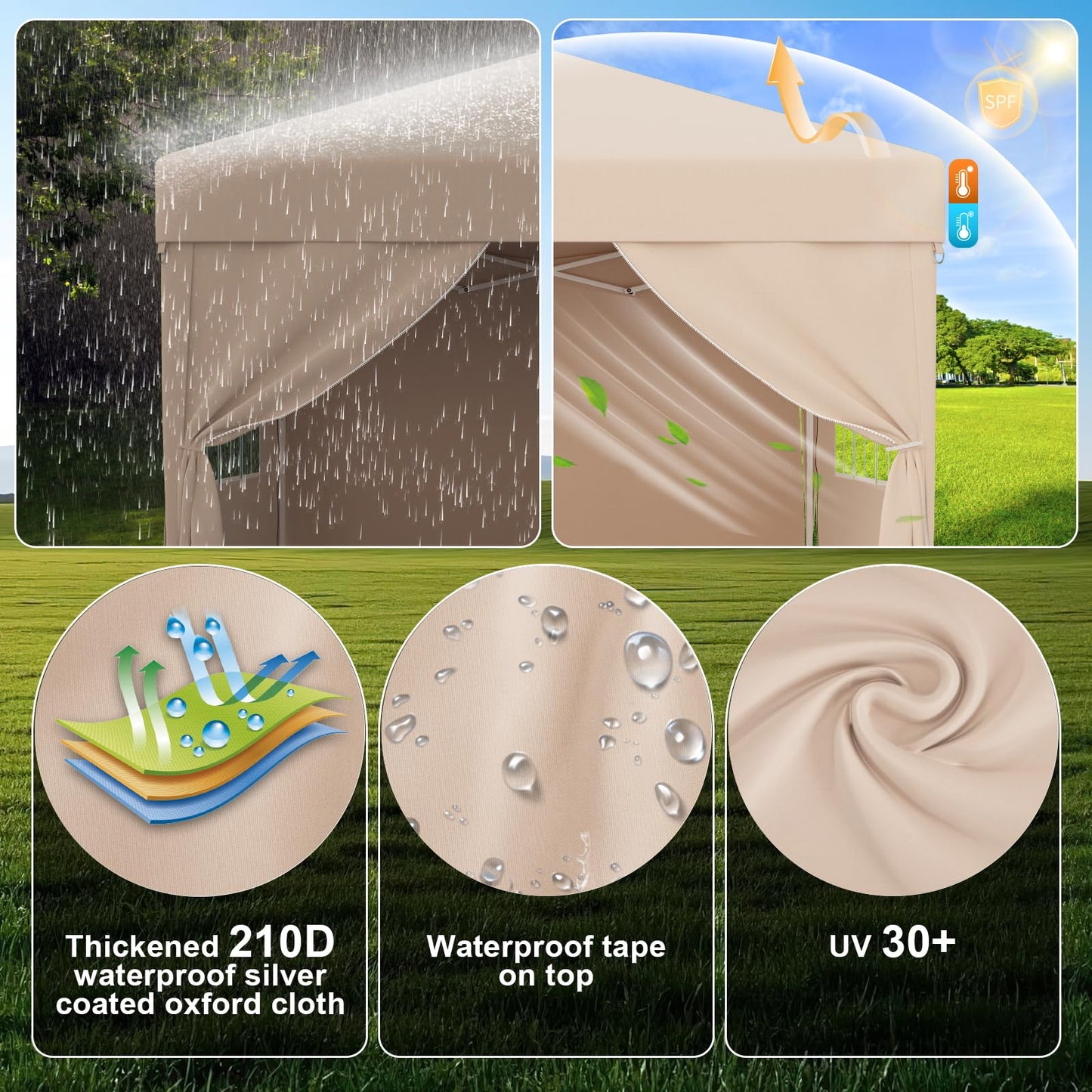 Devoko Gazebo, 3 x 6 cm, Waterproof, Stable, Winterproof, 3-Way Height Adjustment, Folding Gazebo, UV Protection 50+, Folding Gazebo with Carry Bag, for Garden, Outdoor, Camping, Beige